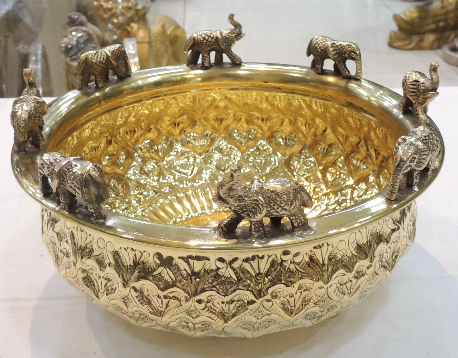 Brass Antique Elephant Urli — 5"