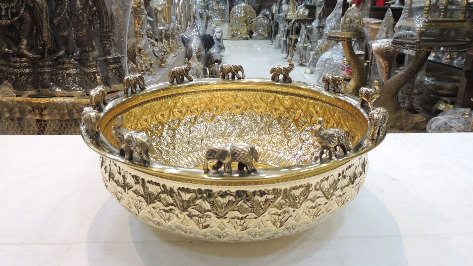 Brass Antique Elephant Urli, Diwali Gifting Item — 6"