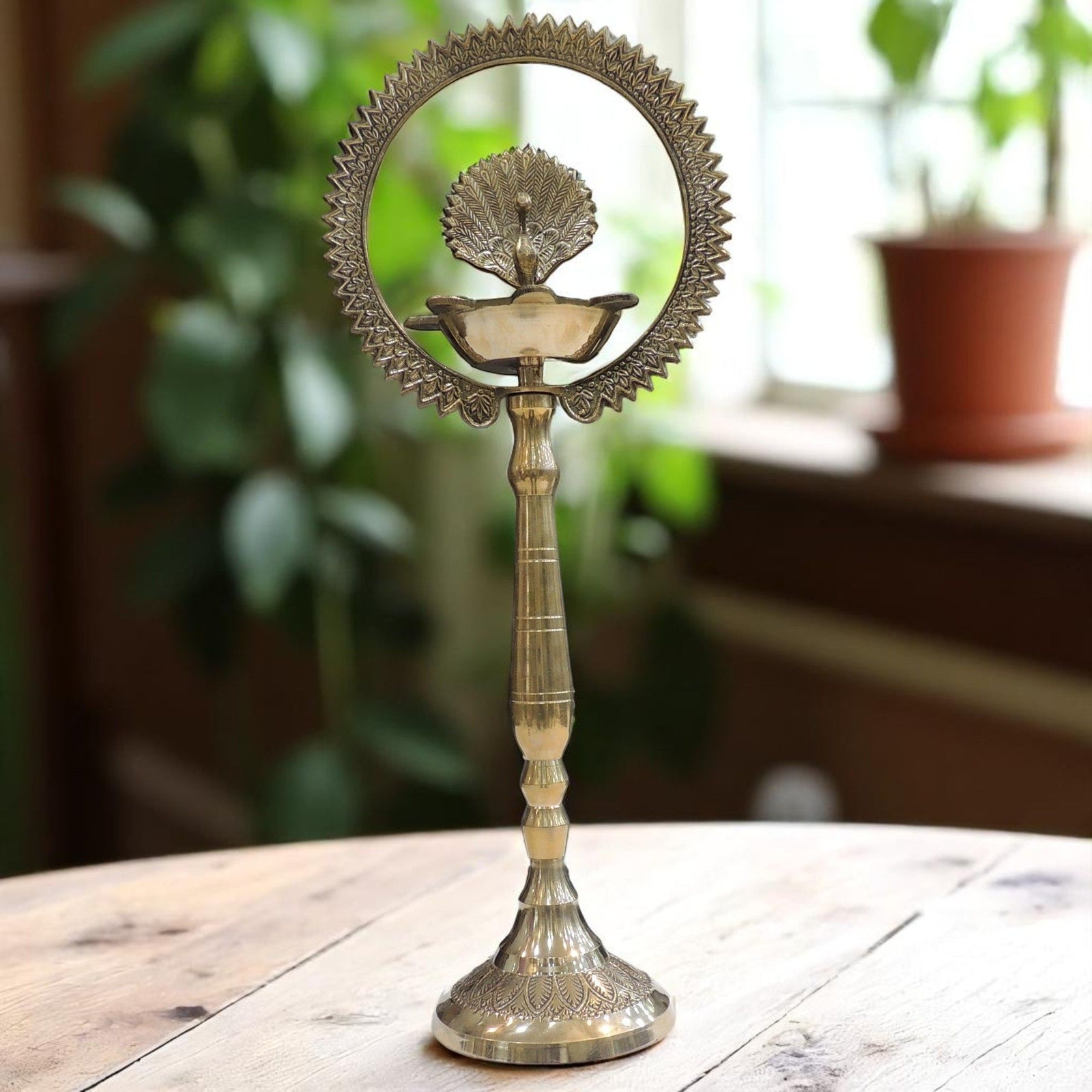 Brass Table Decor Peacock Deepak — 20"