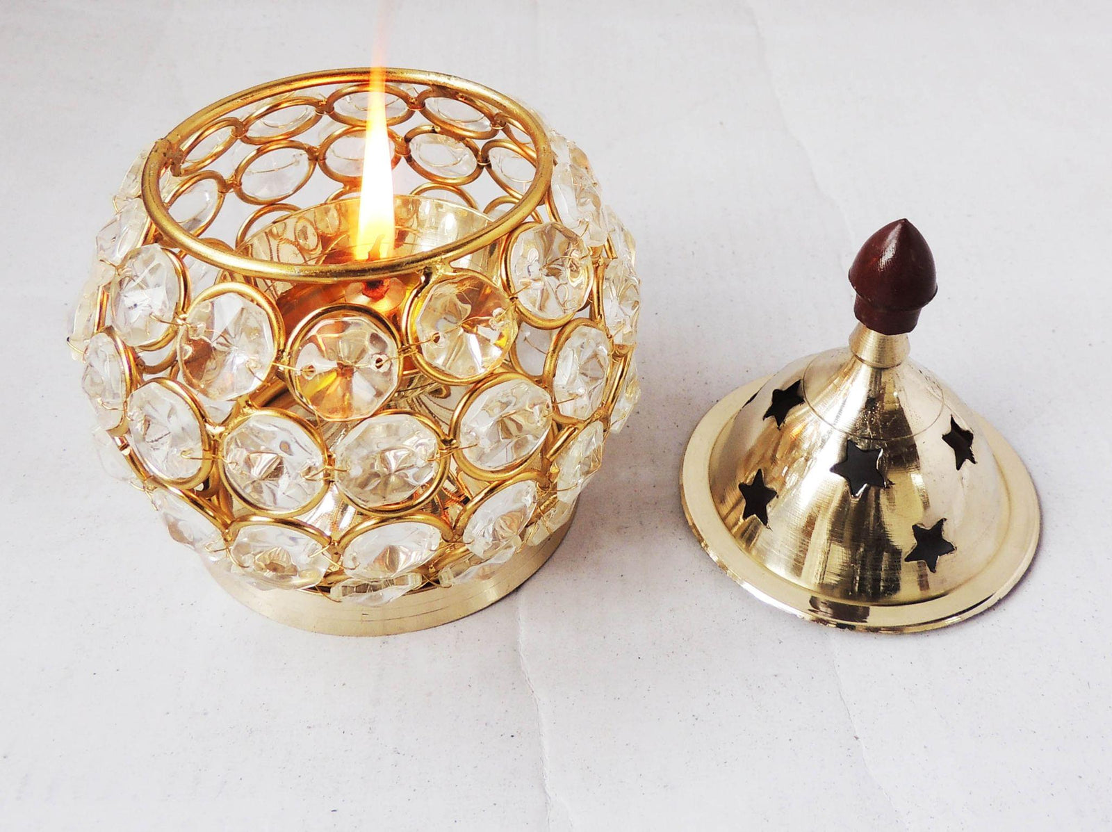 Brass Matki Crystal Deepak No. 2 — 5.5"