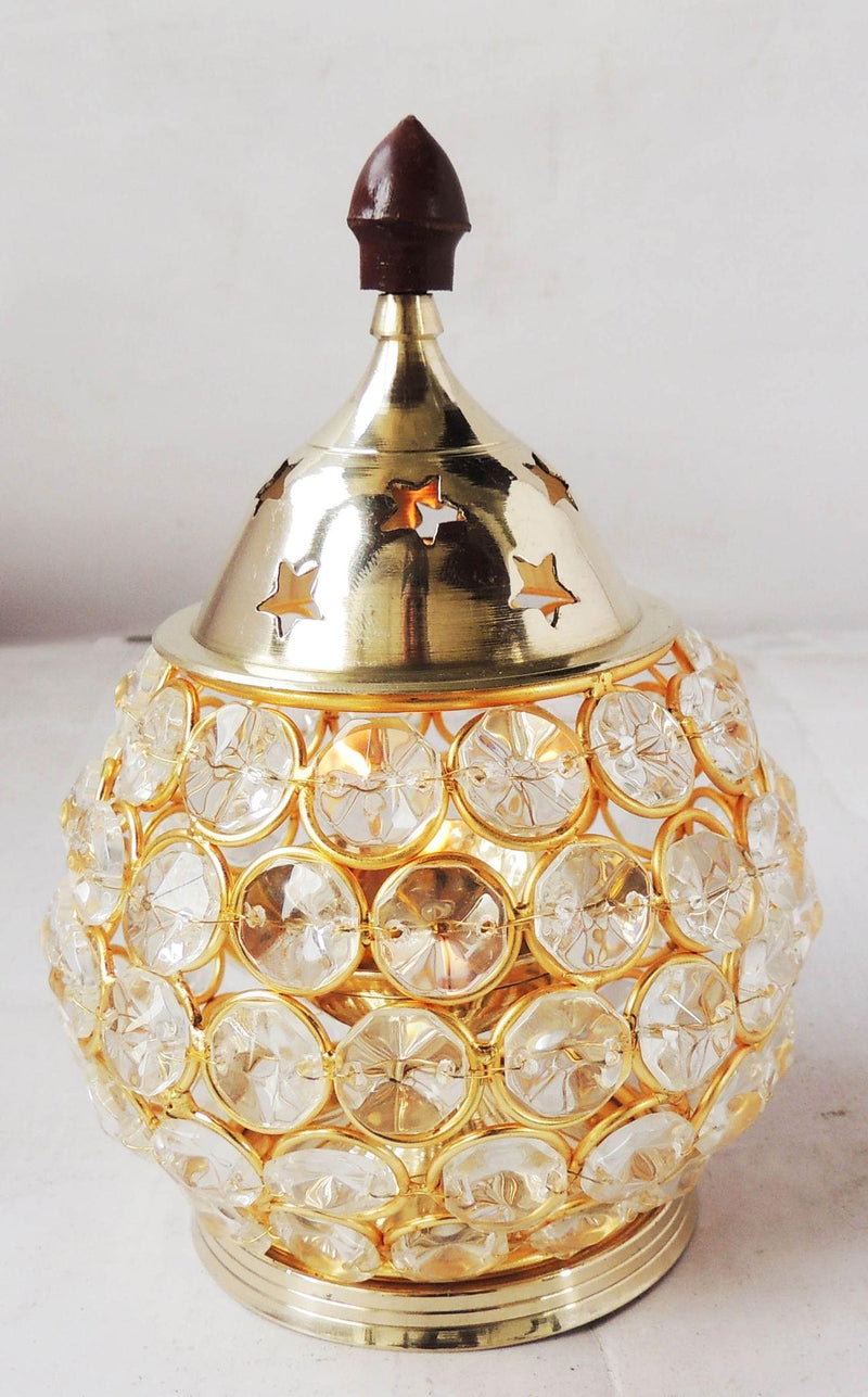 Brass Matki Crystal Deepak No. 3 — 6.2"