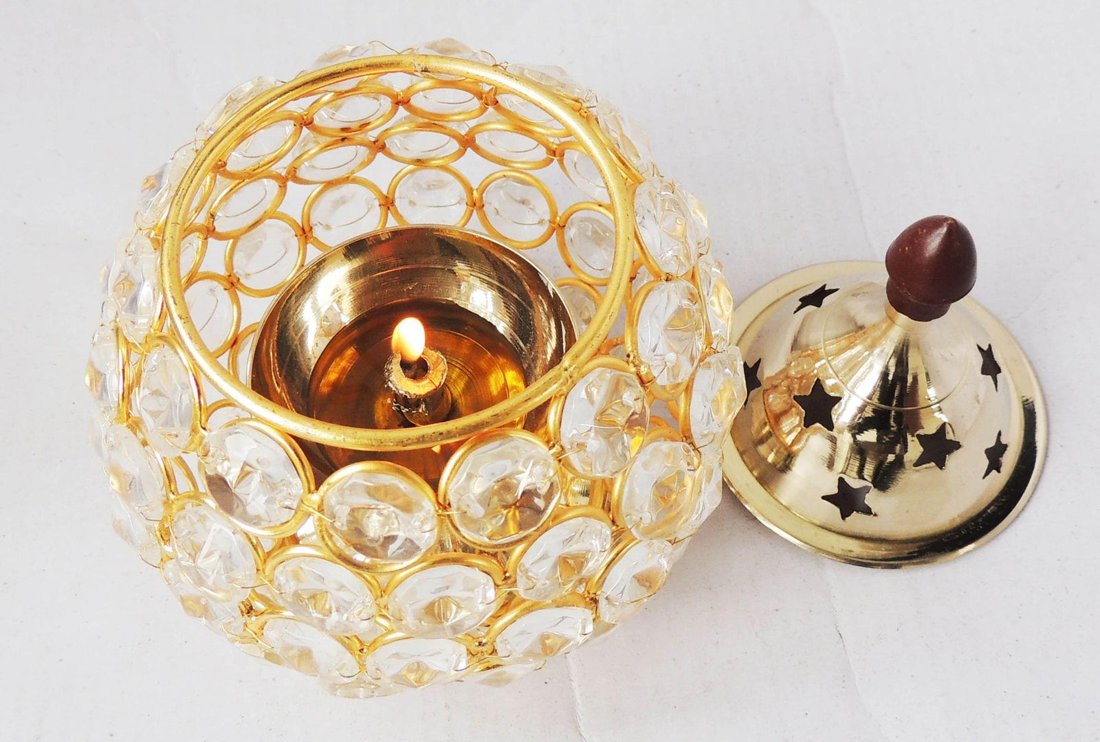 Brass Matki Crystal Deepak No. 3 — 6.2"
