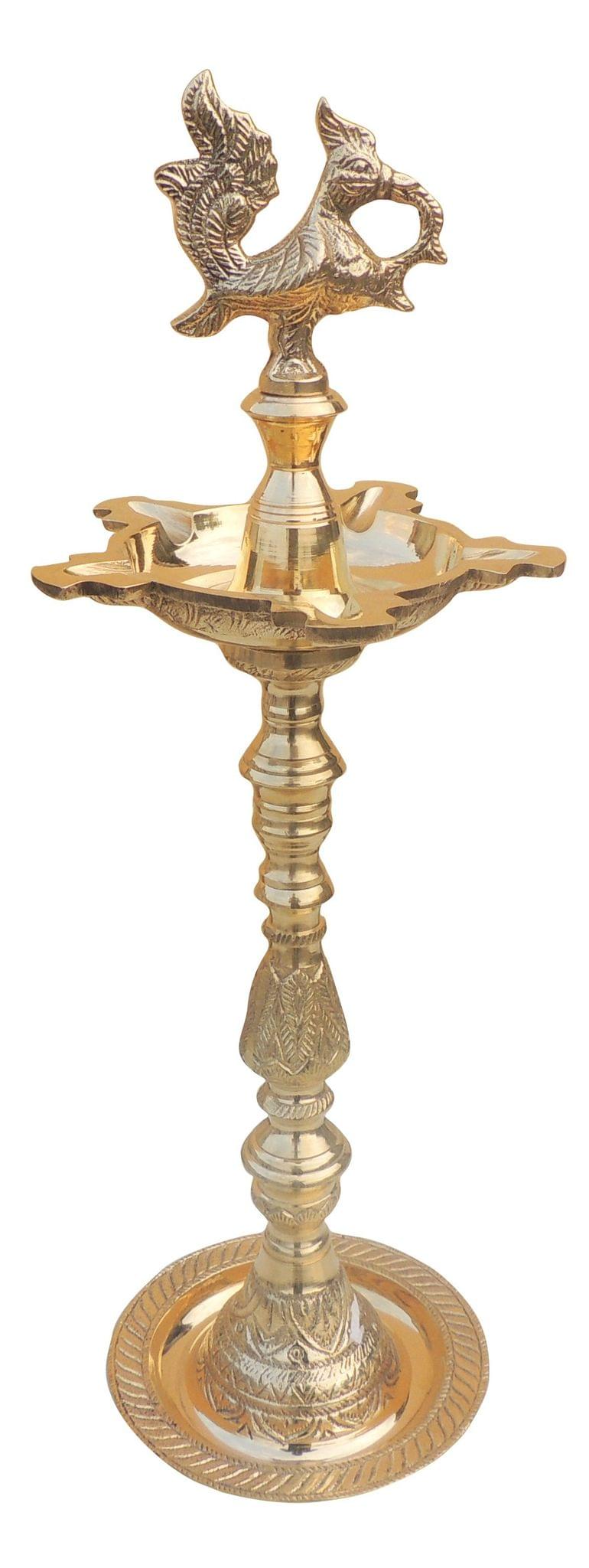 Brass Table Decor Mahabharat Oil Lamp, Deepak — 19"