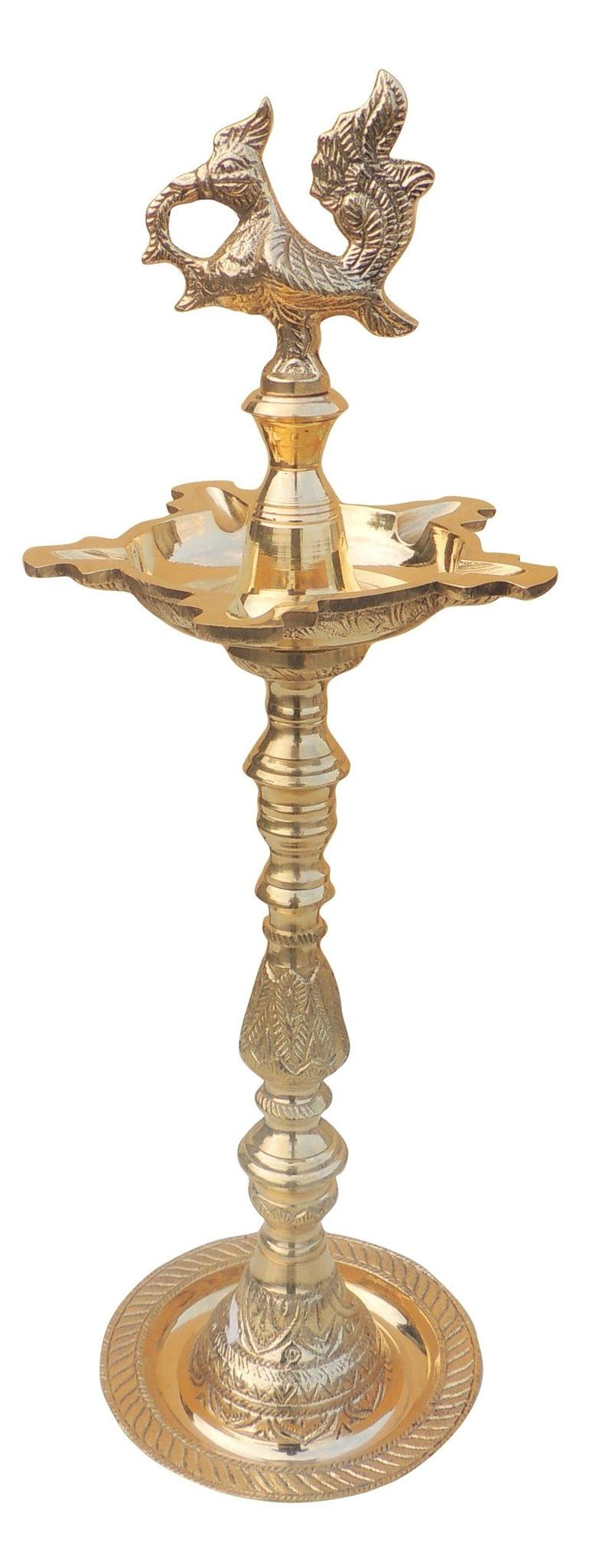 Brass Table Decor Mahabharat Oil Lamp, Deepak — 19"