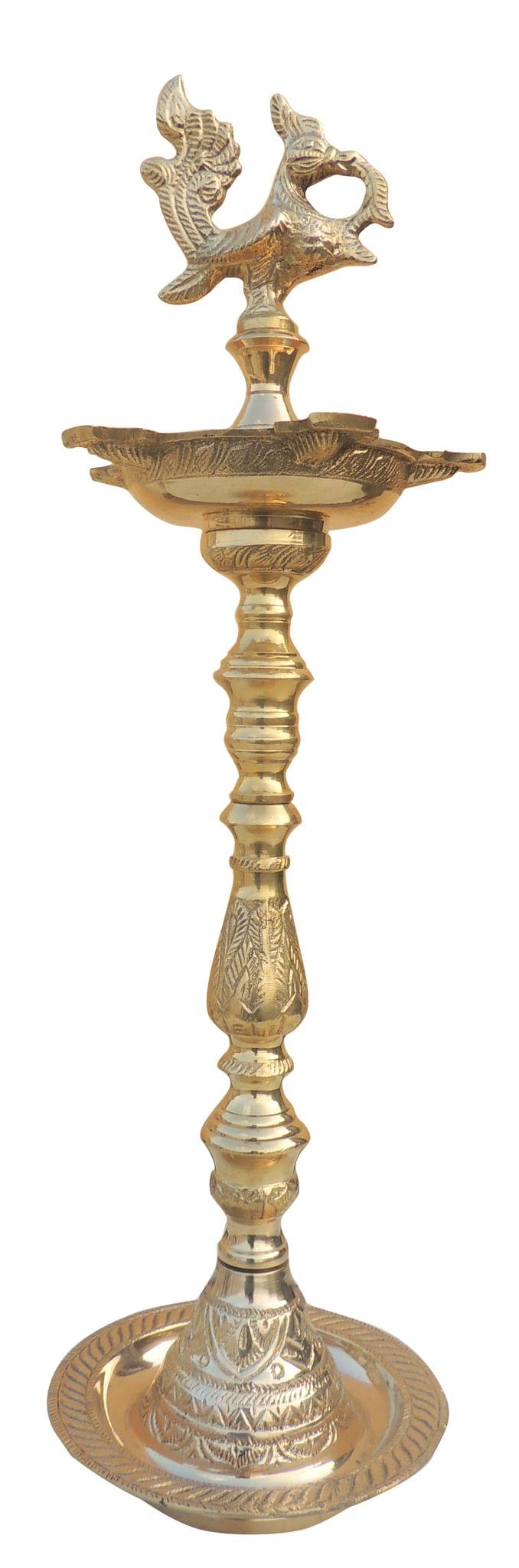 Brass Table Decor Mahabharat Oil Lamp, Deepak — 21"