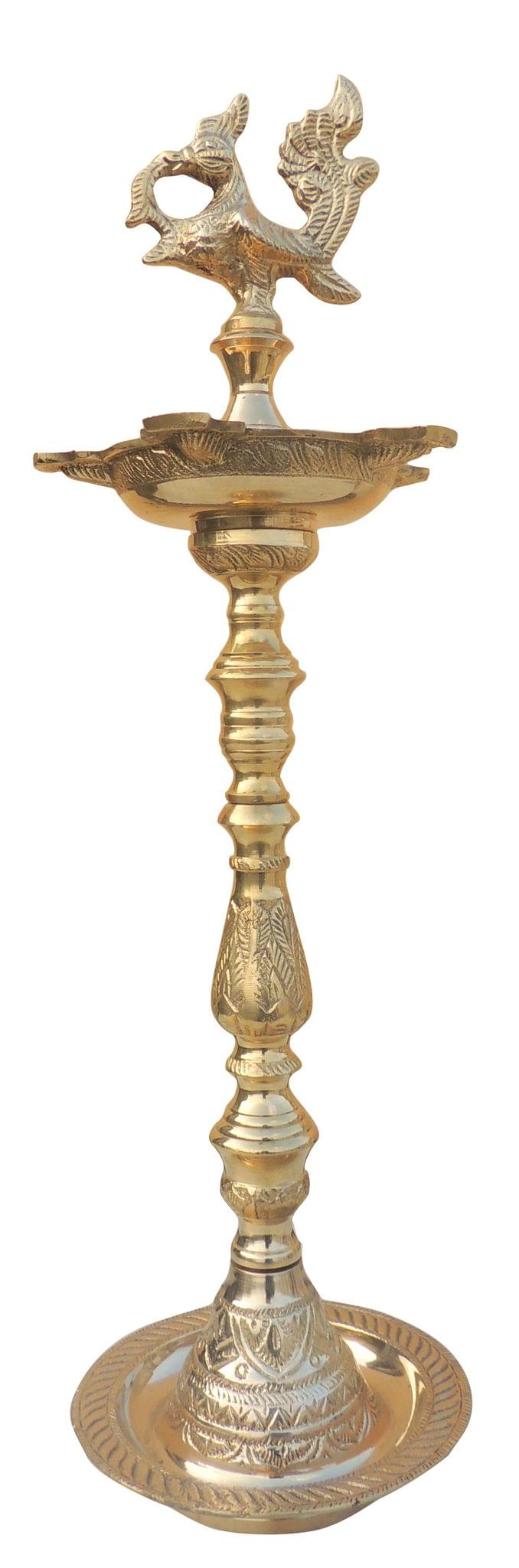 Brass Table Decor Mahabharat Oil Lamp, Deepak — 21"
