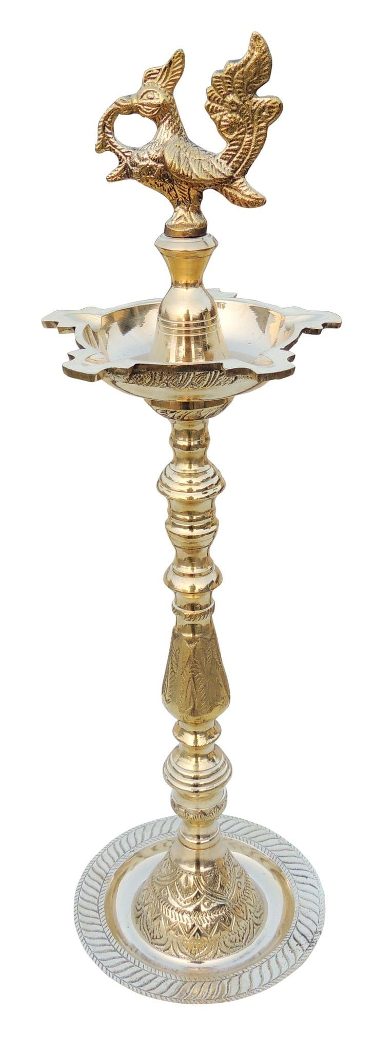 Brass Table Decor Mahabharat Oil Lamp, Deepak — 22.5"