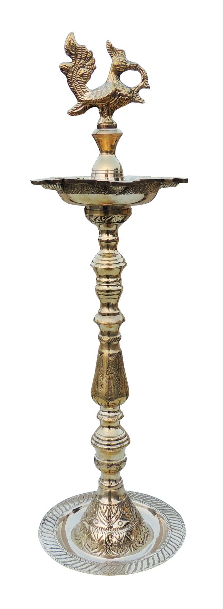 Brass Table Decor Mahabharat Oil Lamp, Deepak — 22.5"