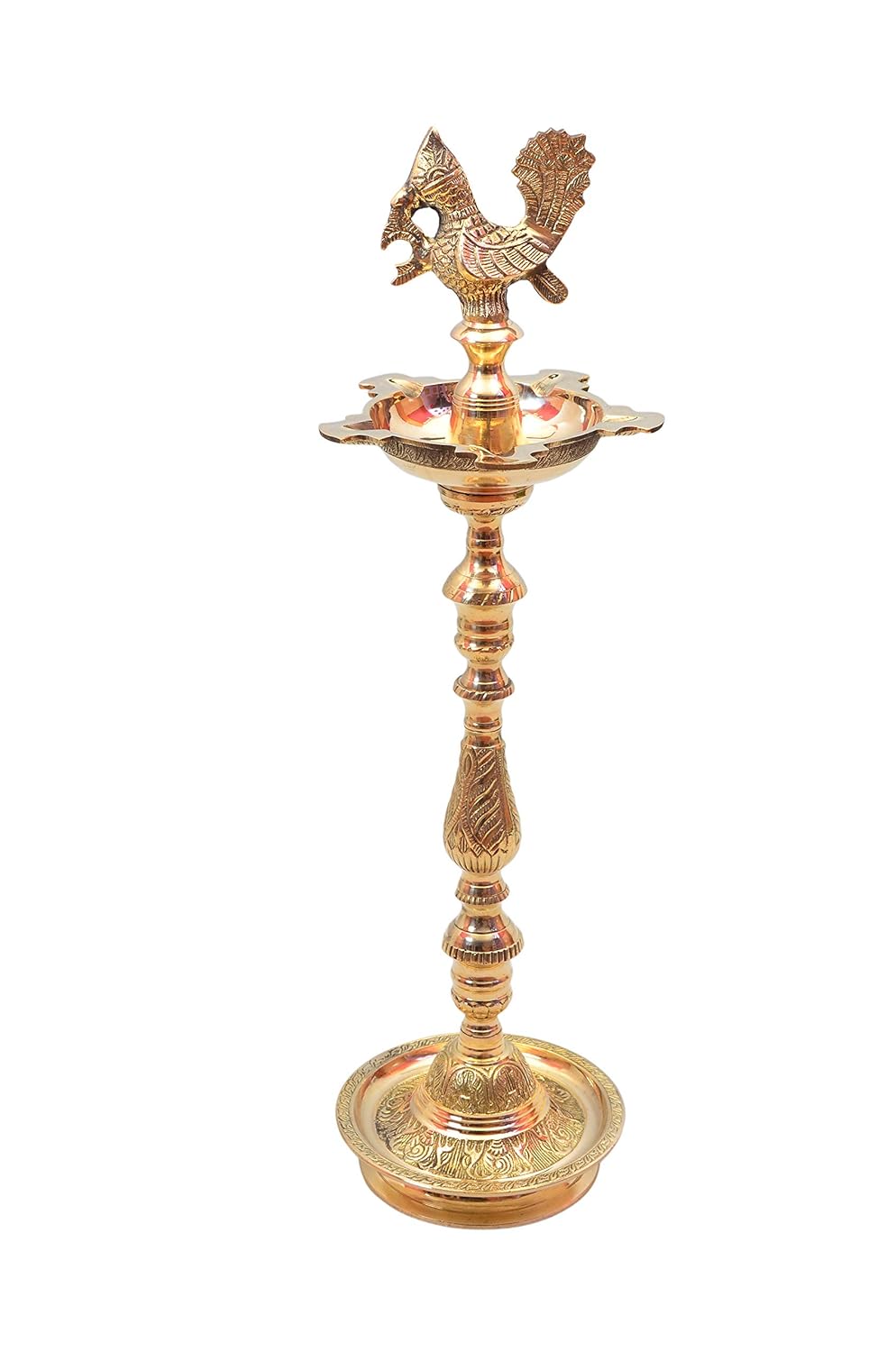Brass Table Decor Mahabharat Oil Lamp, Deepak — 28.5"