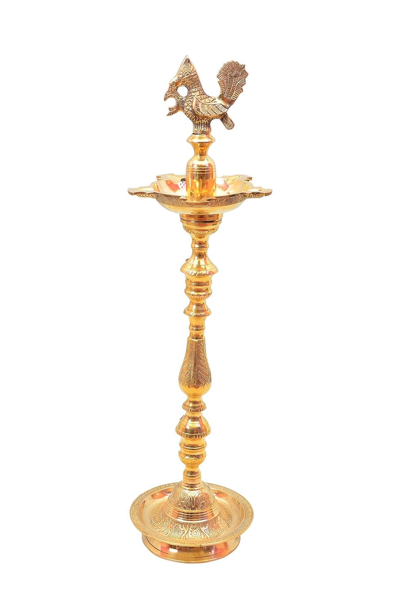 Brass Table Decor Mahabharat Oil Lamp, Deepak — 28.5"