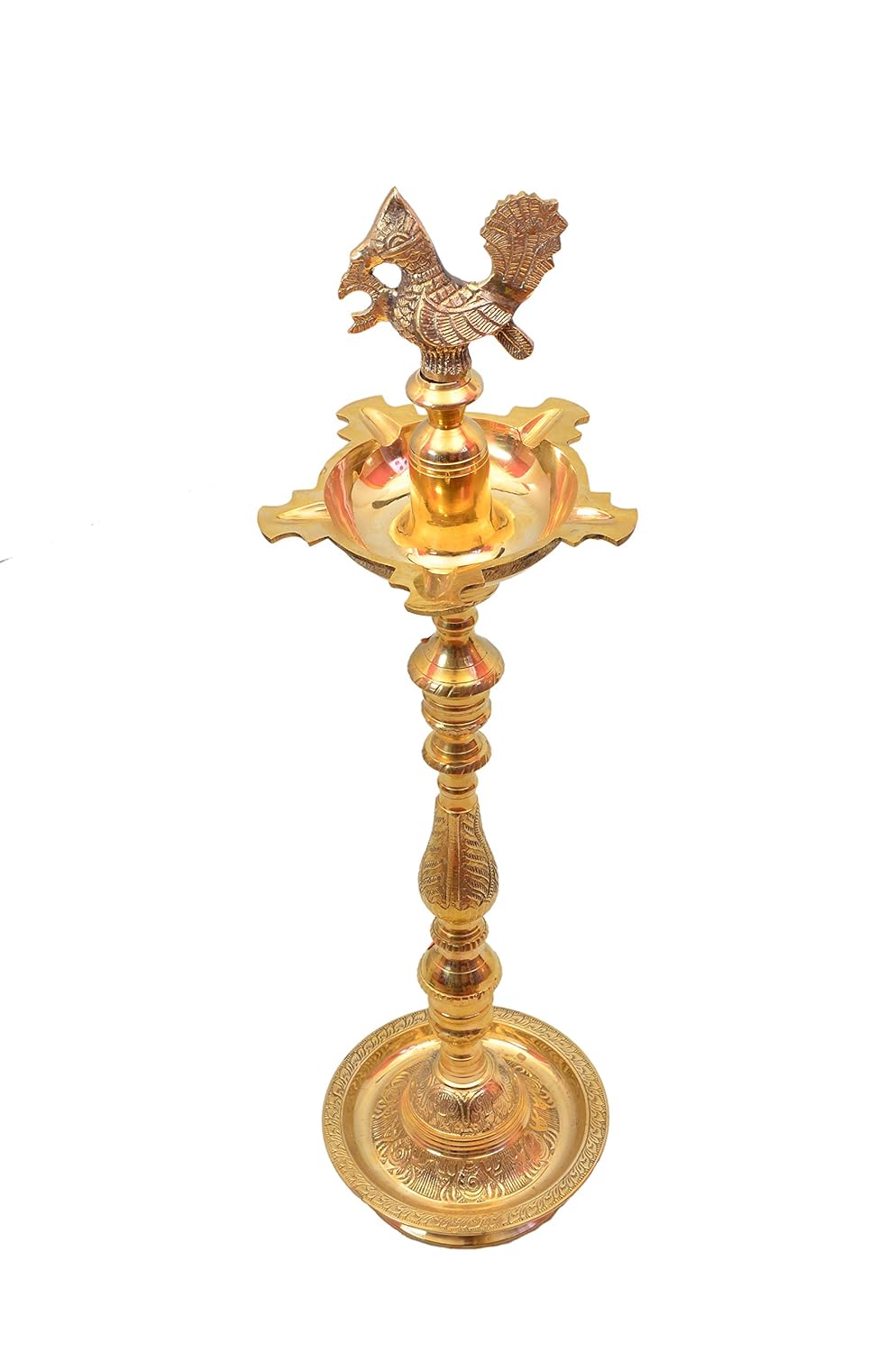 Brass Table Decor Mahabharat Oil Lamp, Deepak — 28.5"