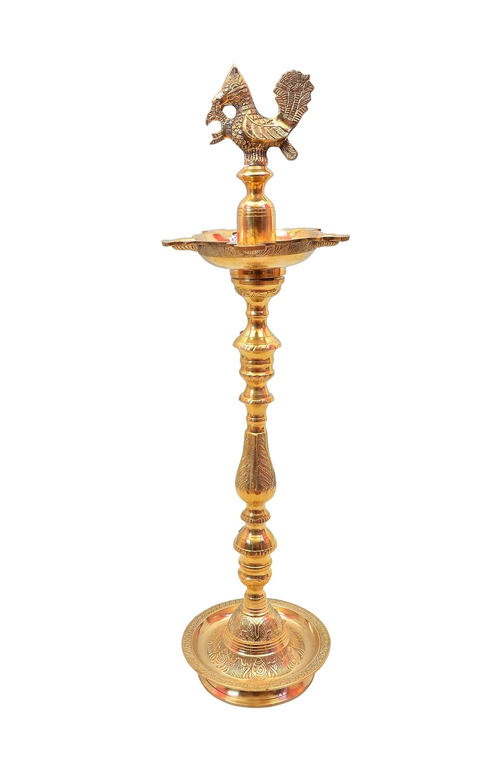 Brass Table Decor Mahabharat Oil Lamp, Deepak — 28.5"
