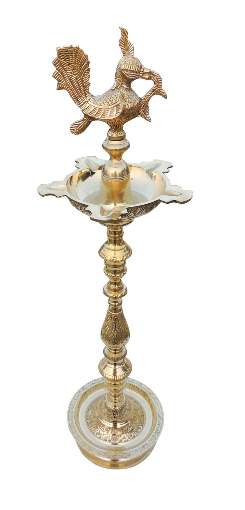 Brass Table Decor Mahabharat Oil Lamp, Deepak — 32.5"