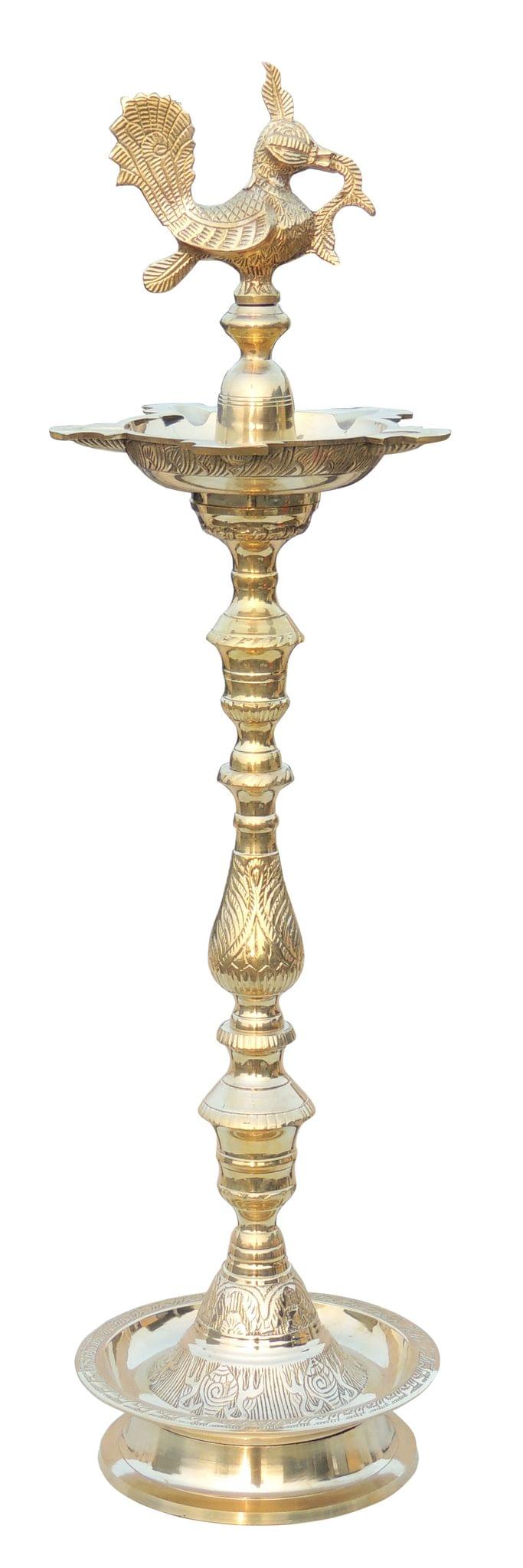 Brass Table Decor Mahabharat Oil Lamp, Deepak — 32.5"