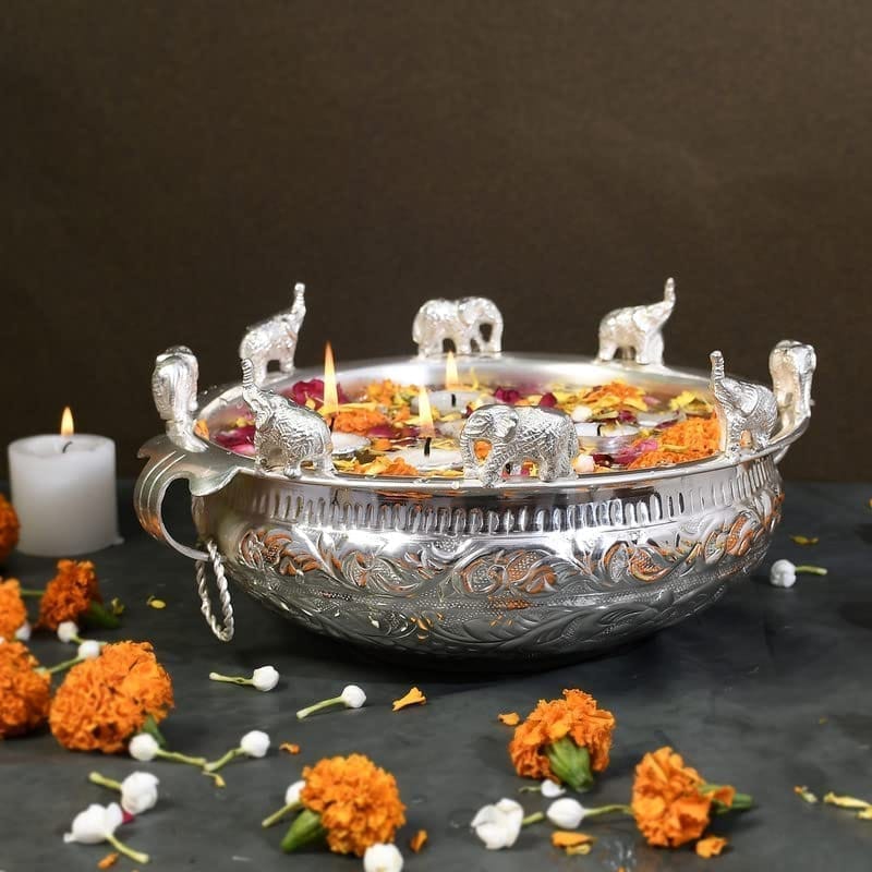 Brass Elephant Urli, Diwali Gifting Item - 12*10.5.5 Inch