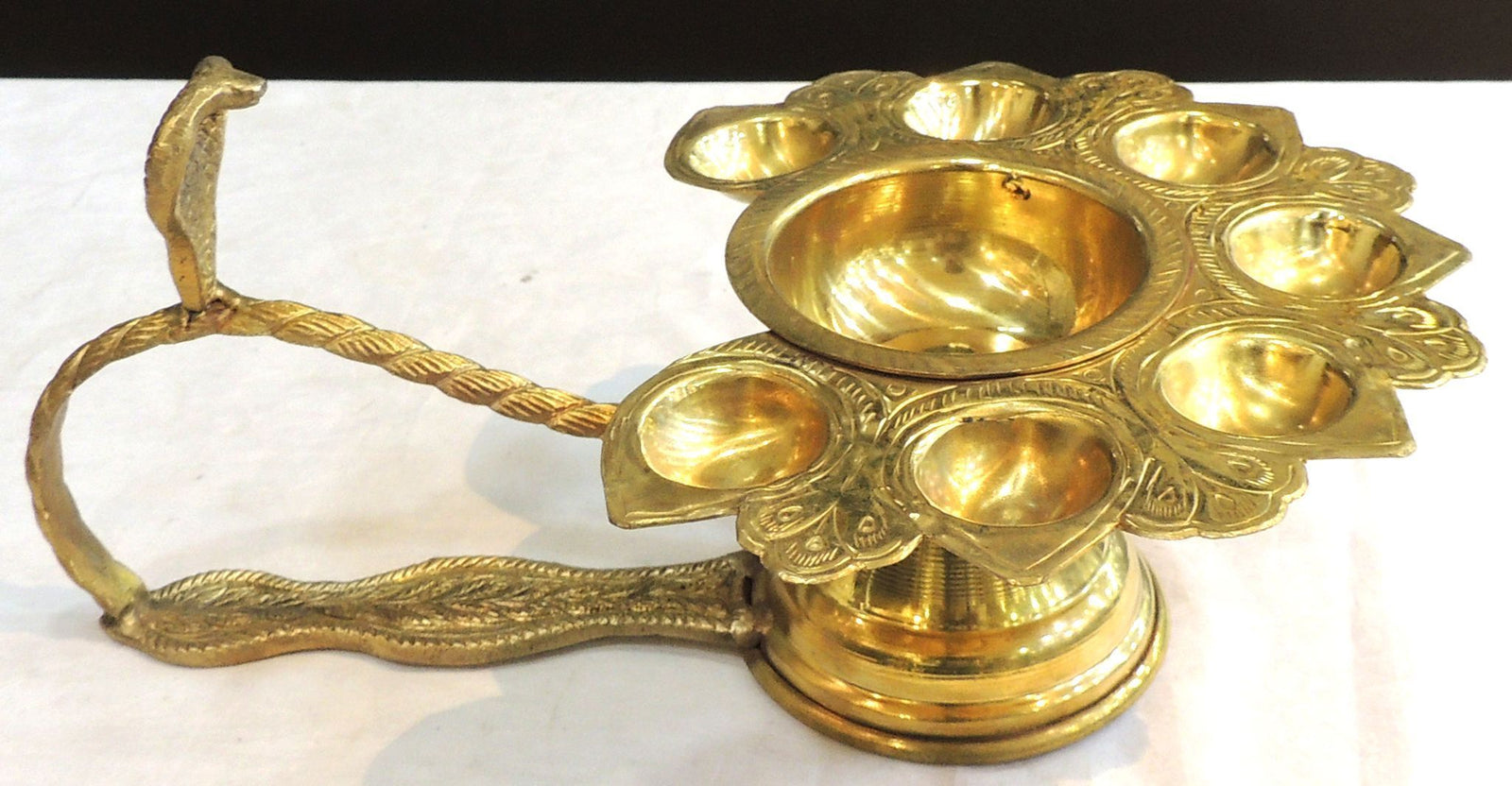 Brass Ganga Arti, 7 Wicks — 5.2"