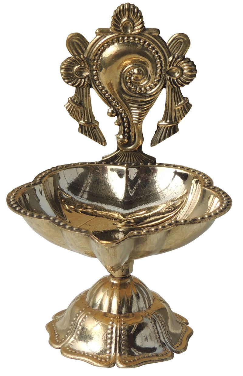 Brass Table Decor Oil Lamp, Shankh Deepak — 4.5"