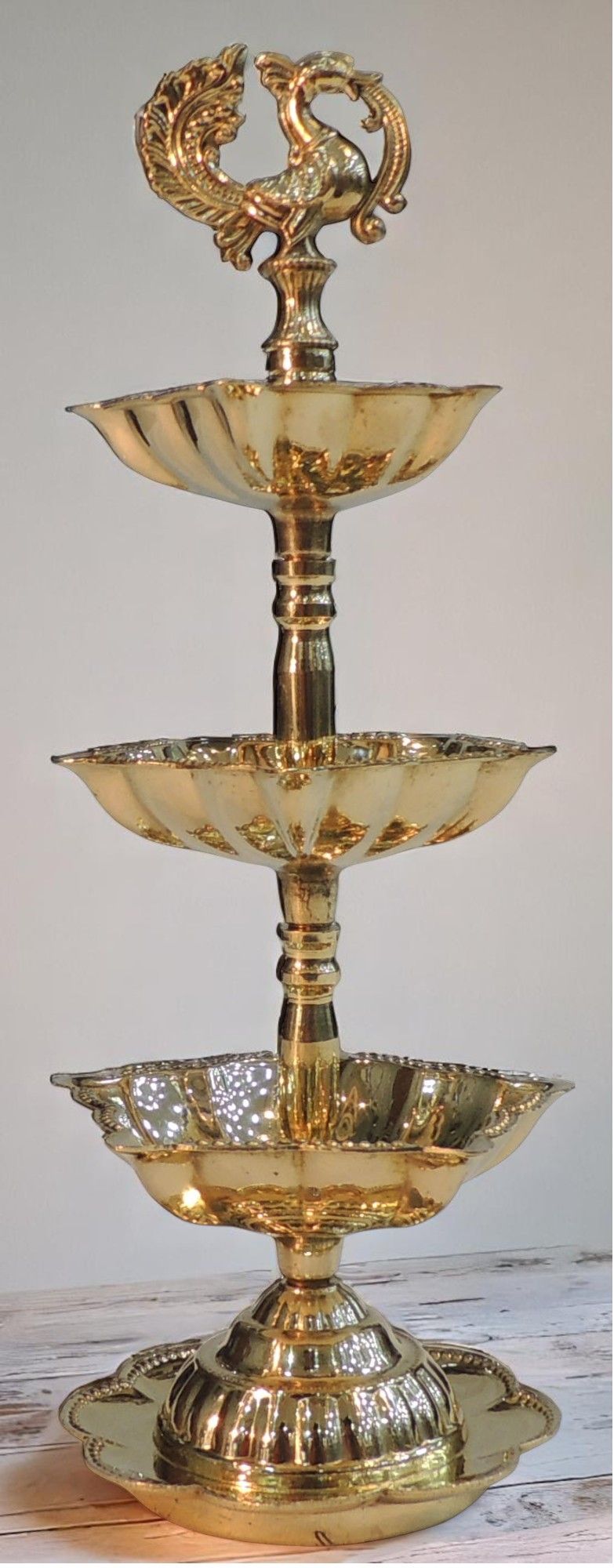 Brass Table Decor 3 Step Murga Deepak — 9"