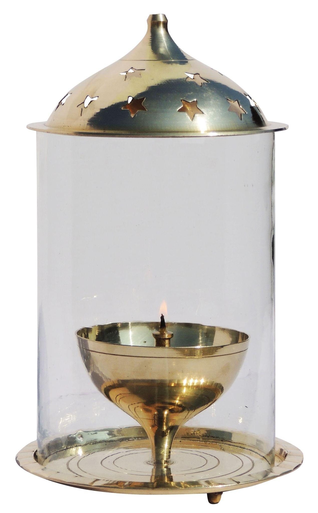 Brass Table Decor Oil Lamp Deepak Chimney (Z014/10) — 9.5"