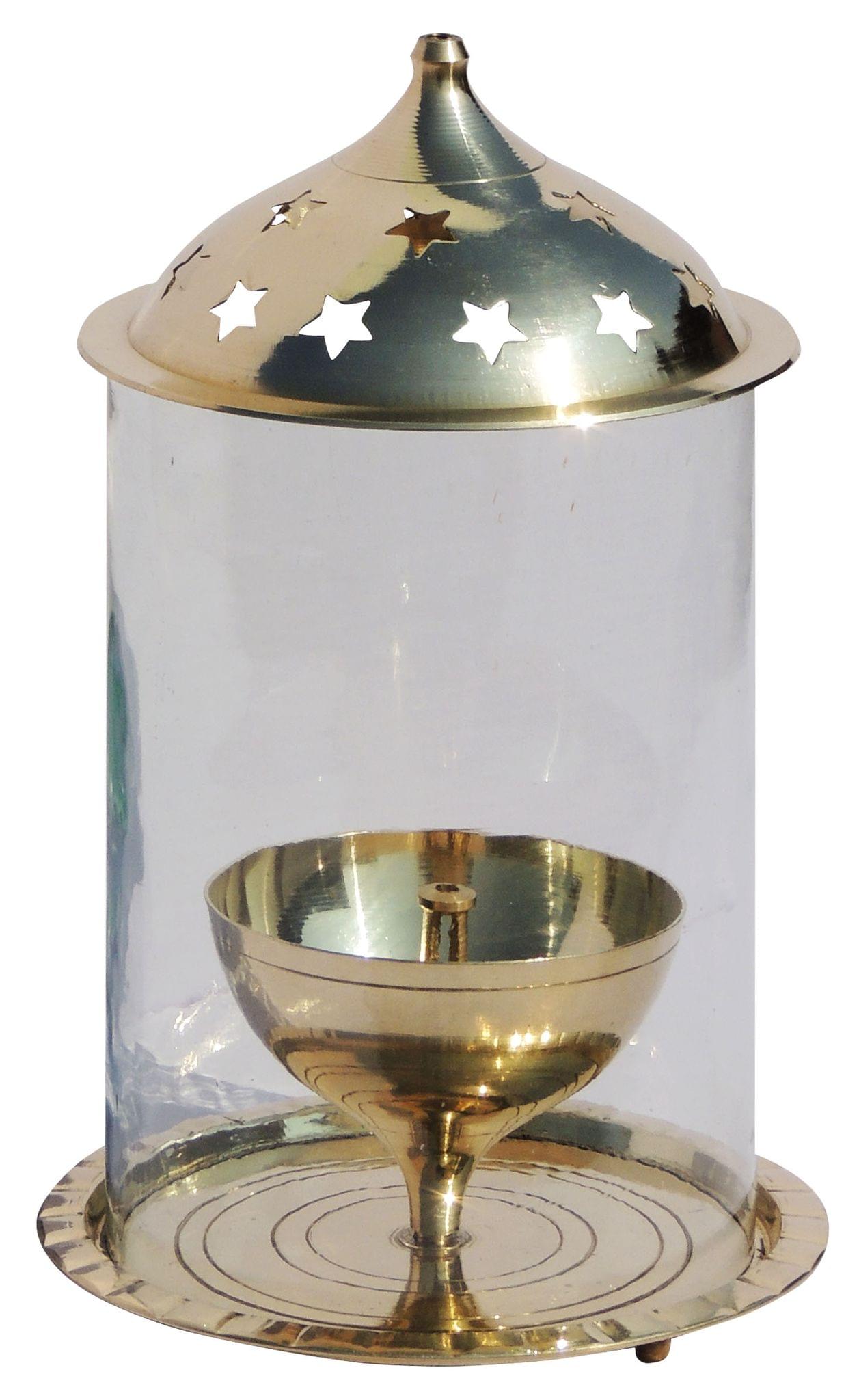 Brass Table Decor Oil Lamp Deepak Chimney (Z014/10) — 9.5"