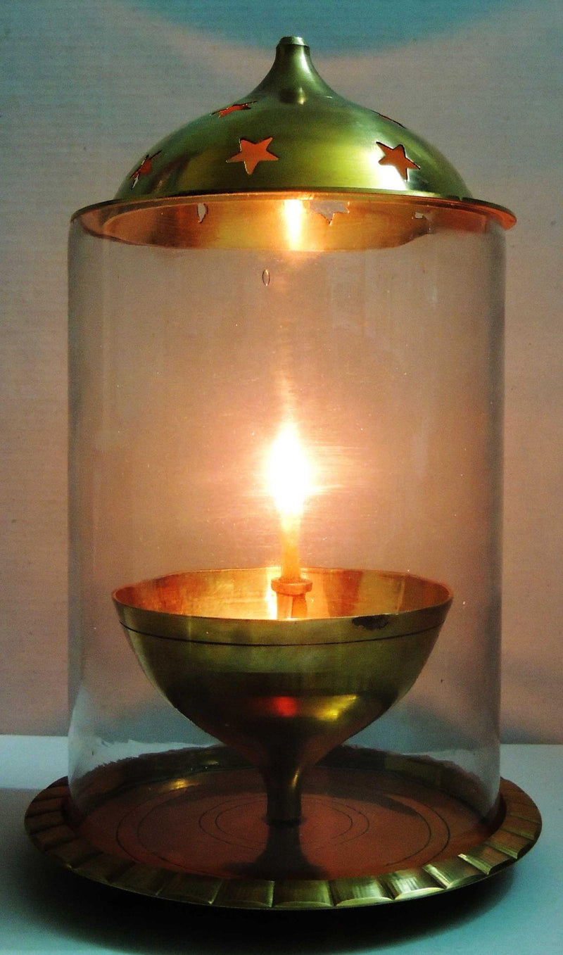 Brass Table Decor Oil Lamp Deepak Chimney (Z014/10) — 9.5"