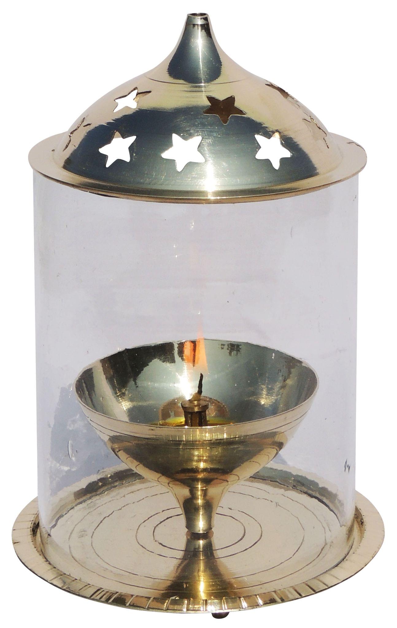 Brass Table Decor Oil Lamp Deepak Chimney (Z014/8) — 7.2"