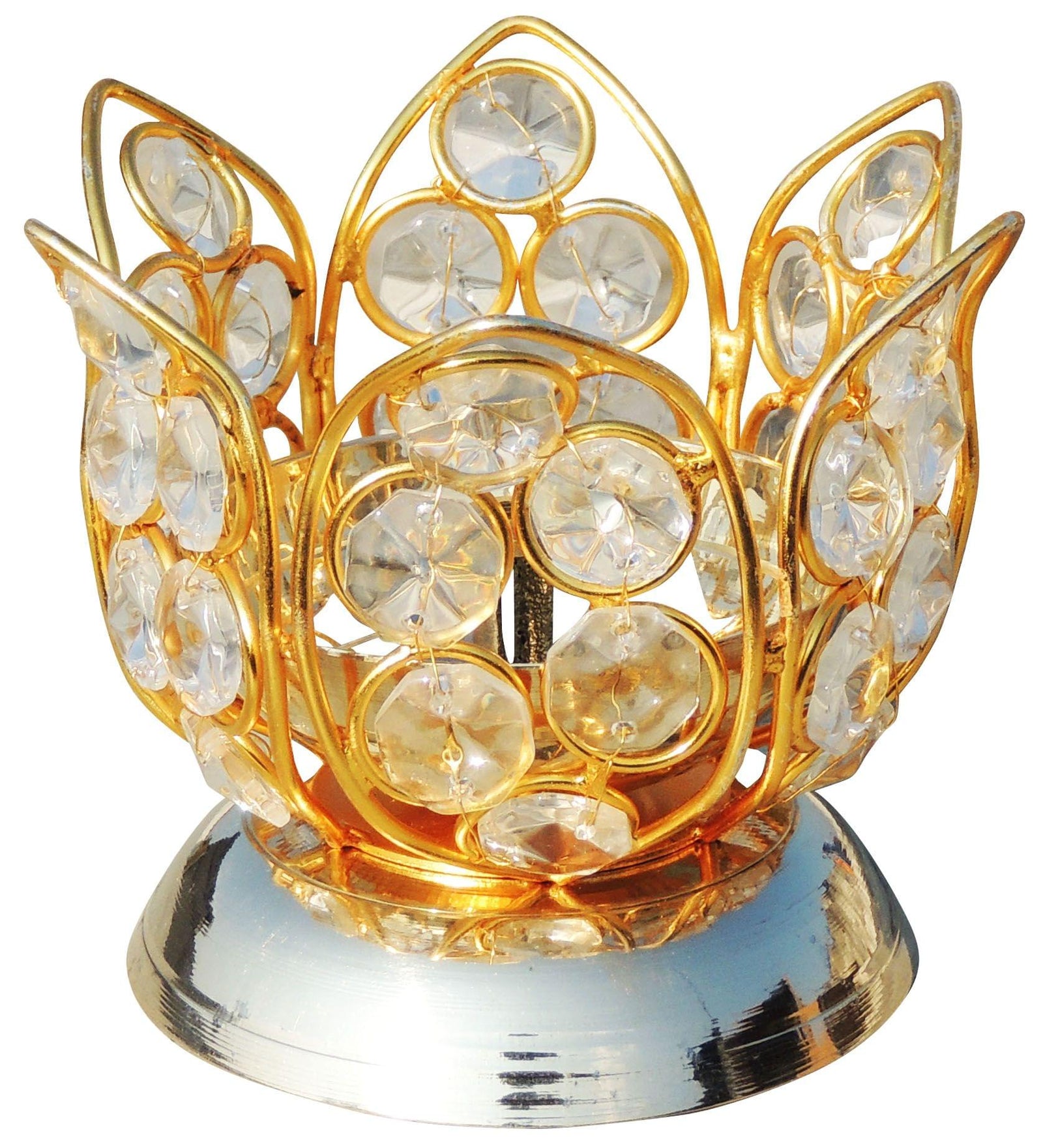 Brass Table Decor Oil Lamp Deepak Crystal — 3.2"