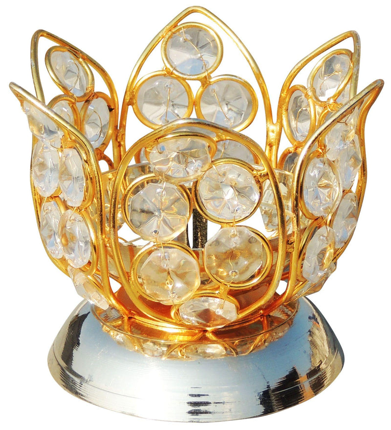 Brass Table Decor Oil Lamp Deepak Crystal — 3.2"