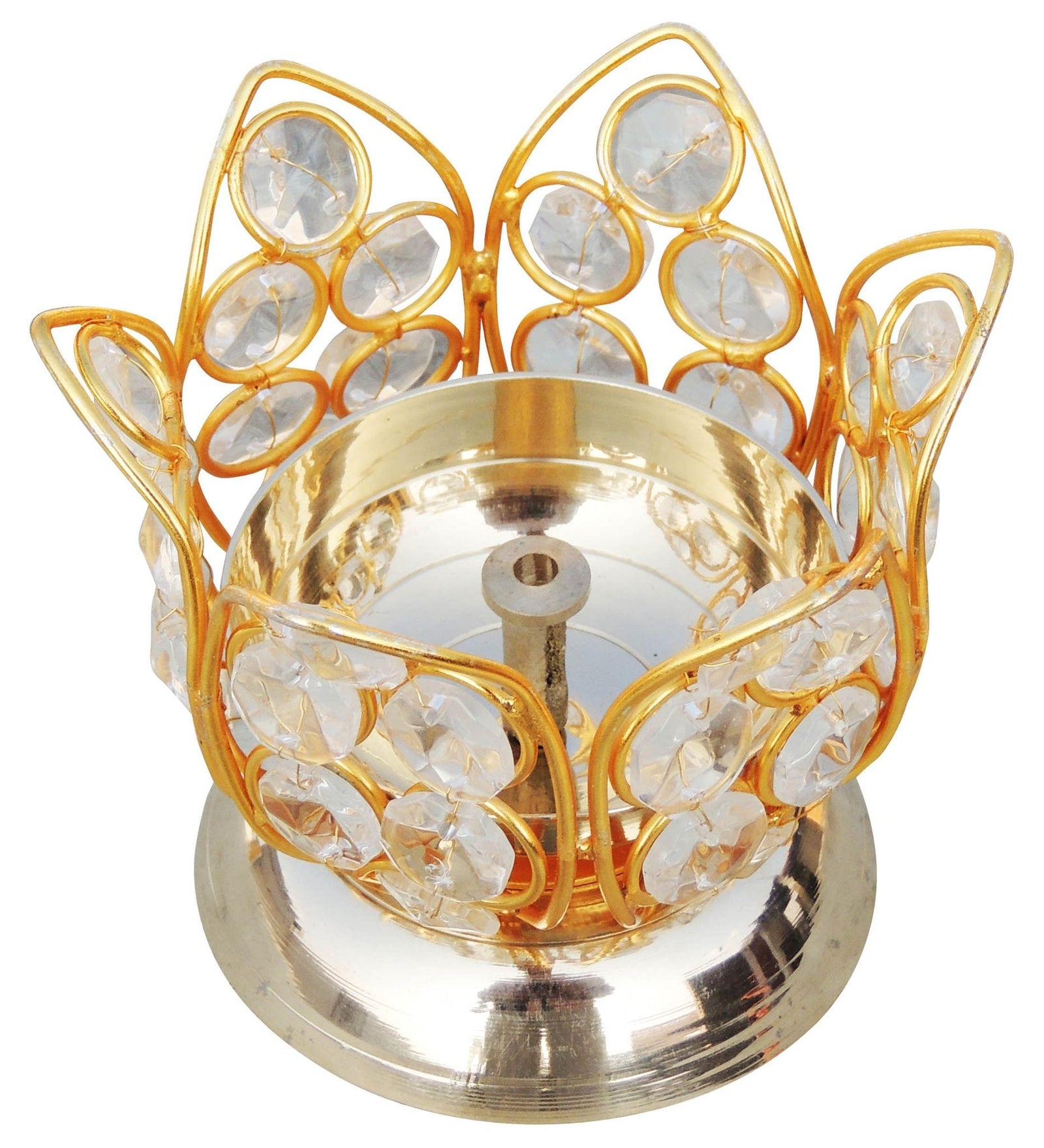 Brass Table Decor Oil Lamp Deepak Crystal — 3.2"