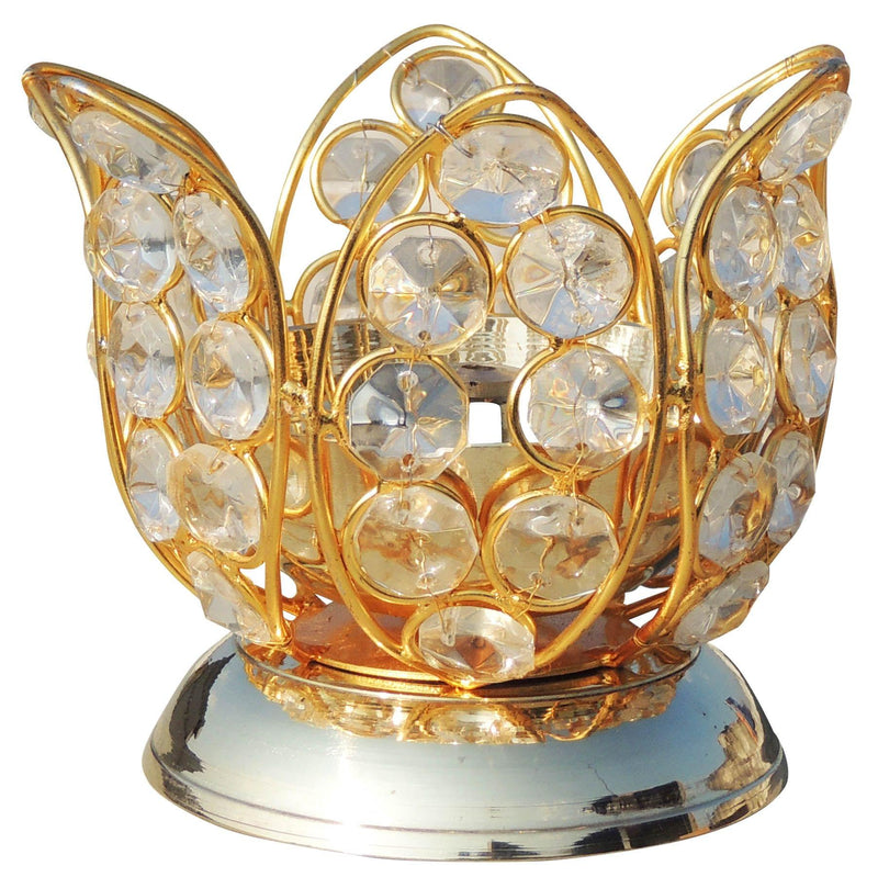 Brass Table Decor Oil Lamp Deepak Crystal — 3.8"