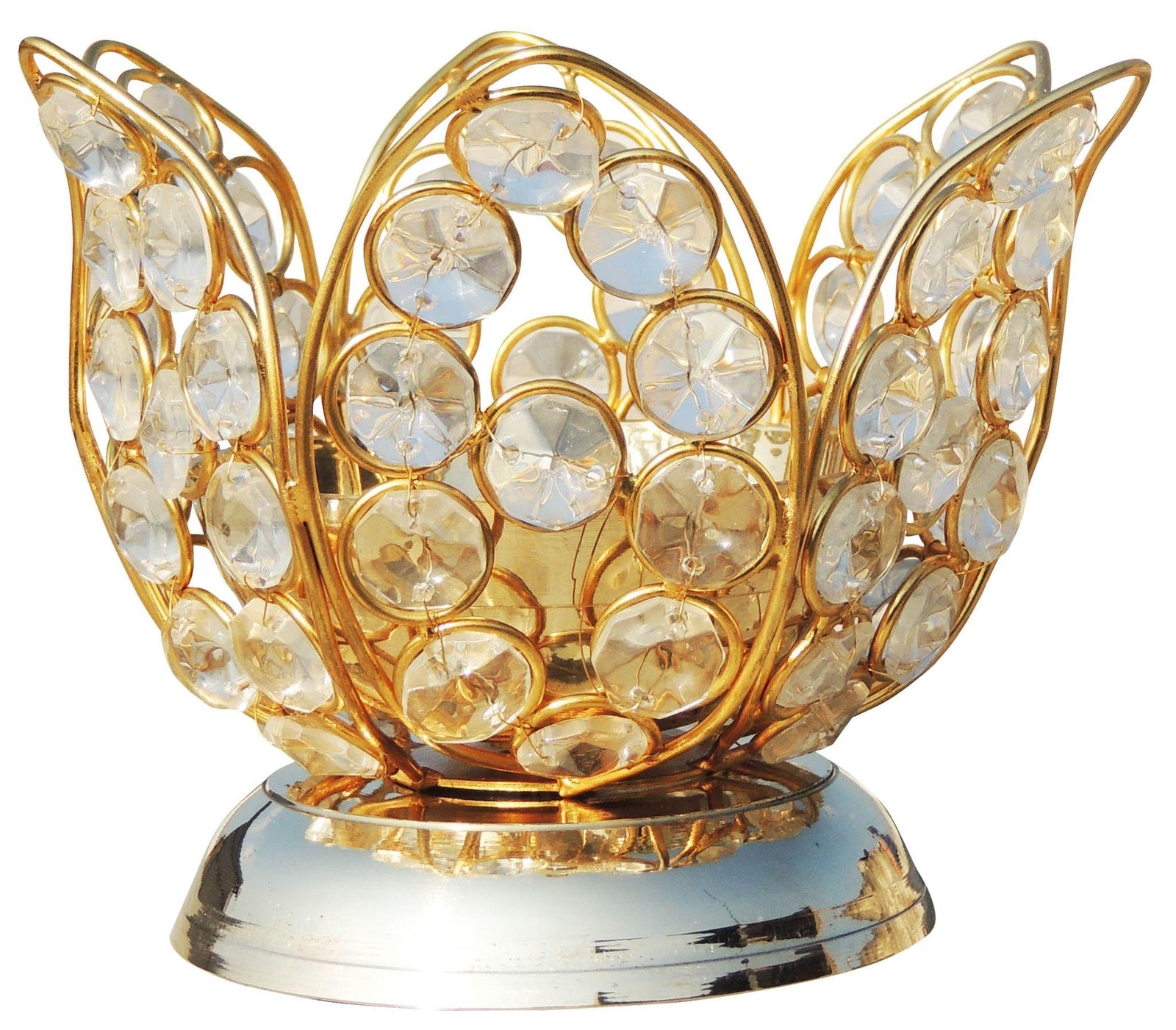 Brass Table Decor Oil Lamp Deepak Crystal — 4.2"