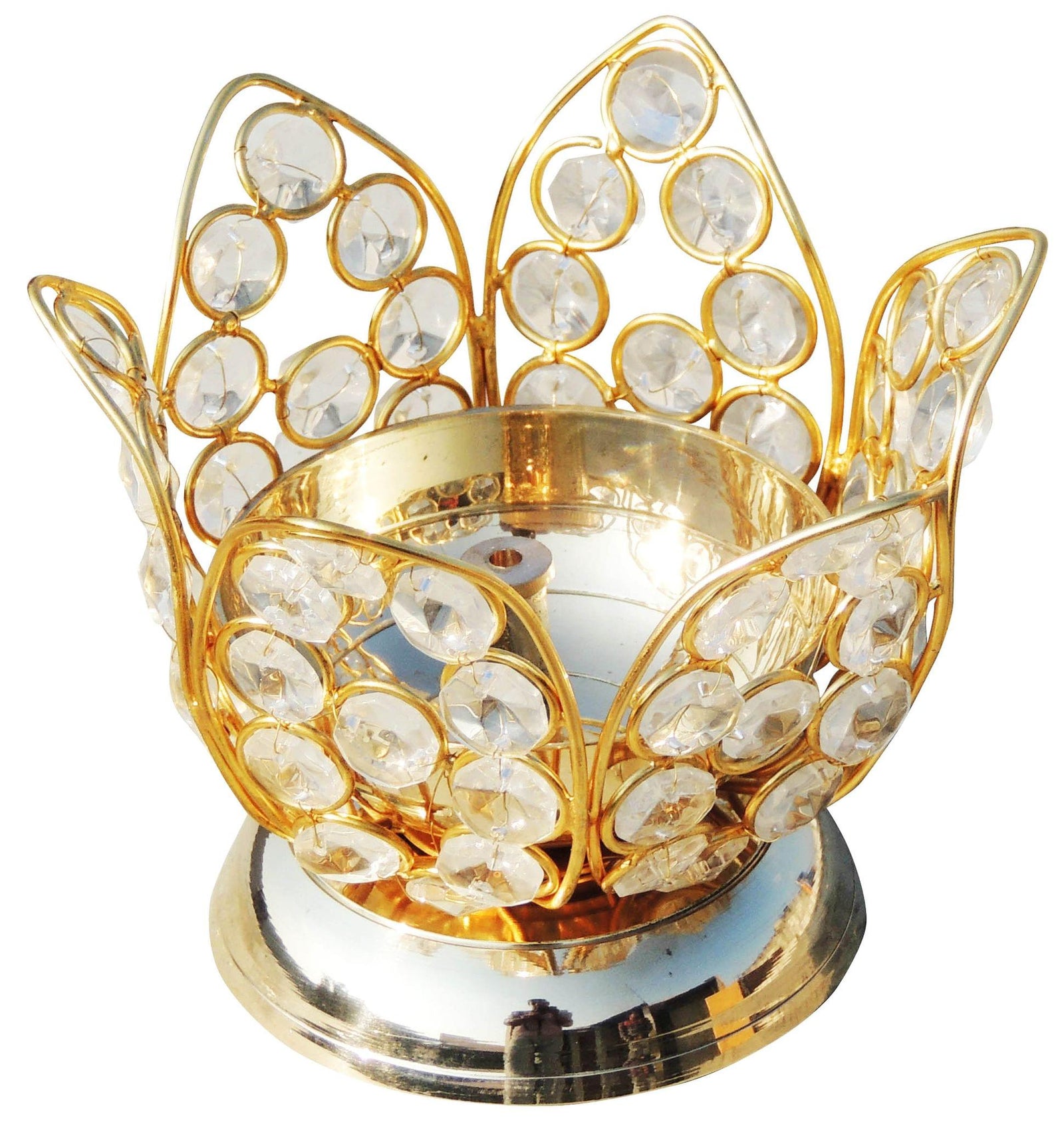Brass Table Decor Oil Lamp Deepak Crystal — 4.2"