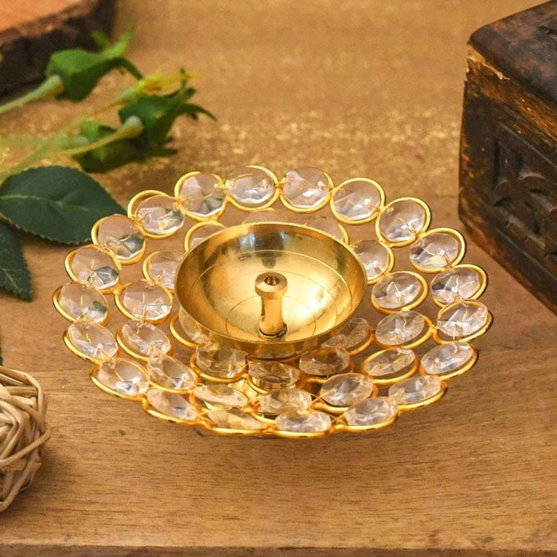Brass Round Crystal Diya No. 3 — 2"