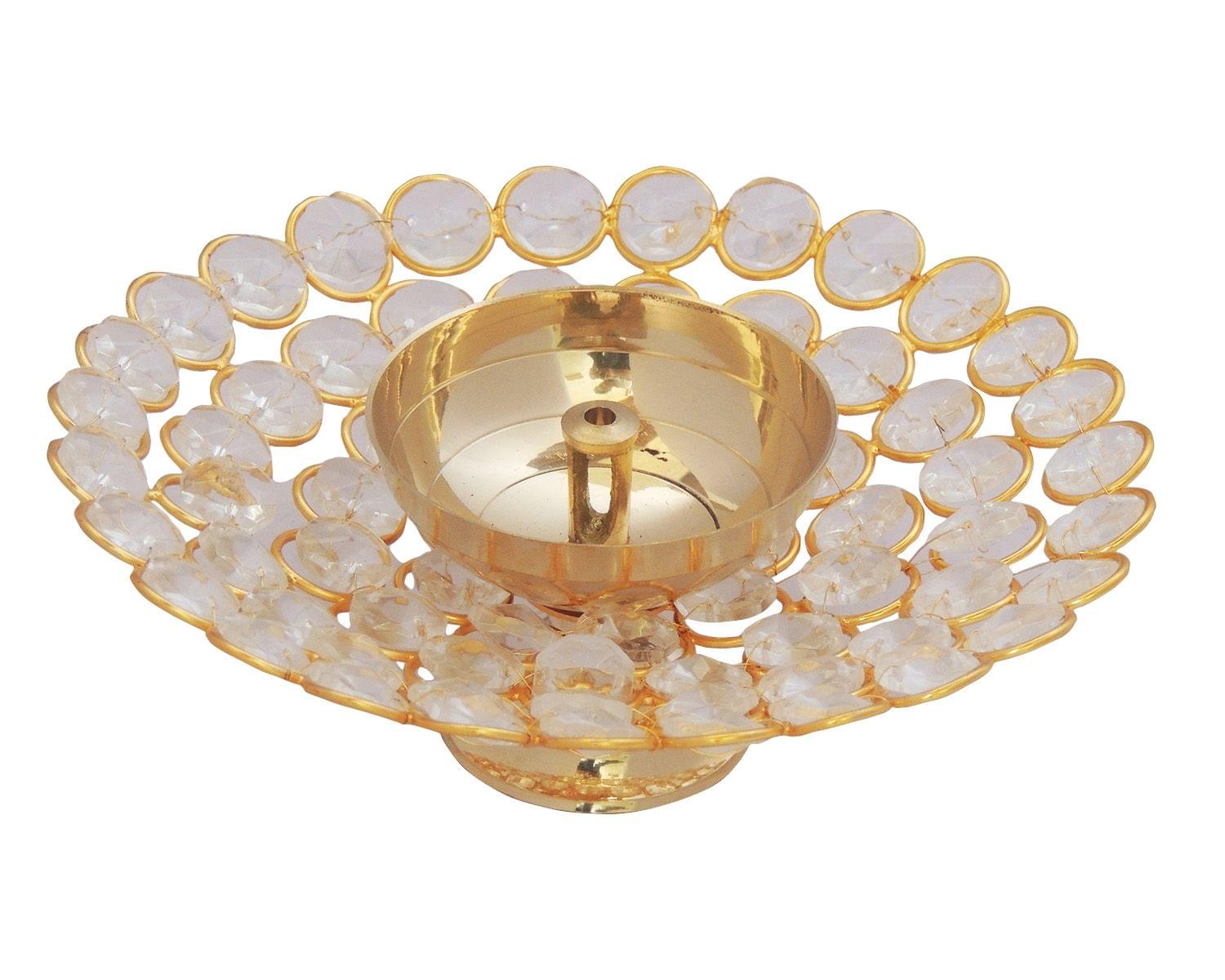 Brass Round Crystal Diya No. 3 — 2"