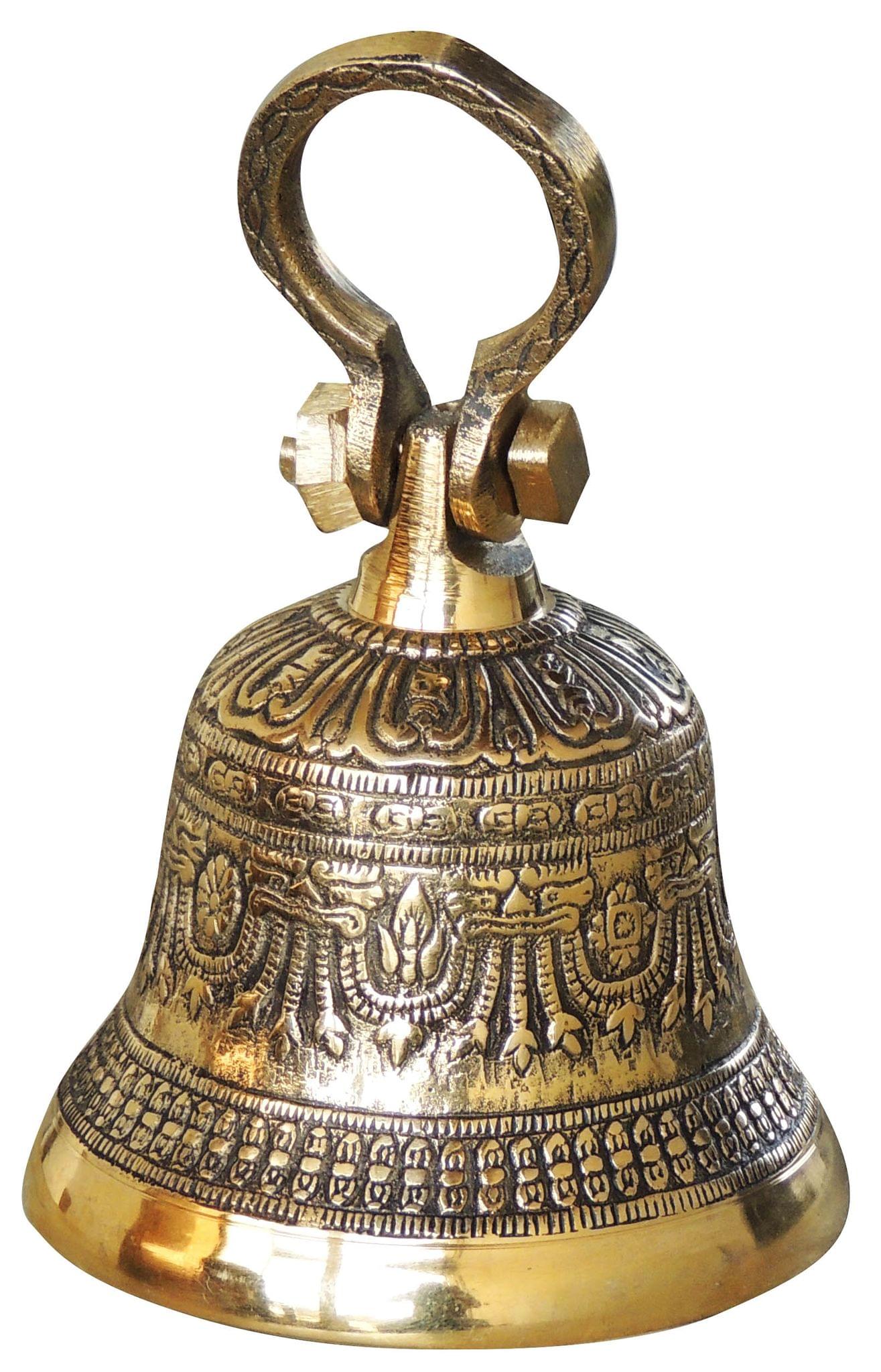 Brass Temple Pooja Bell, Ghanta Embose — 7"