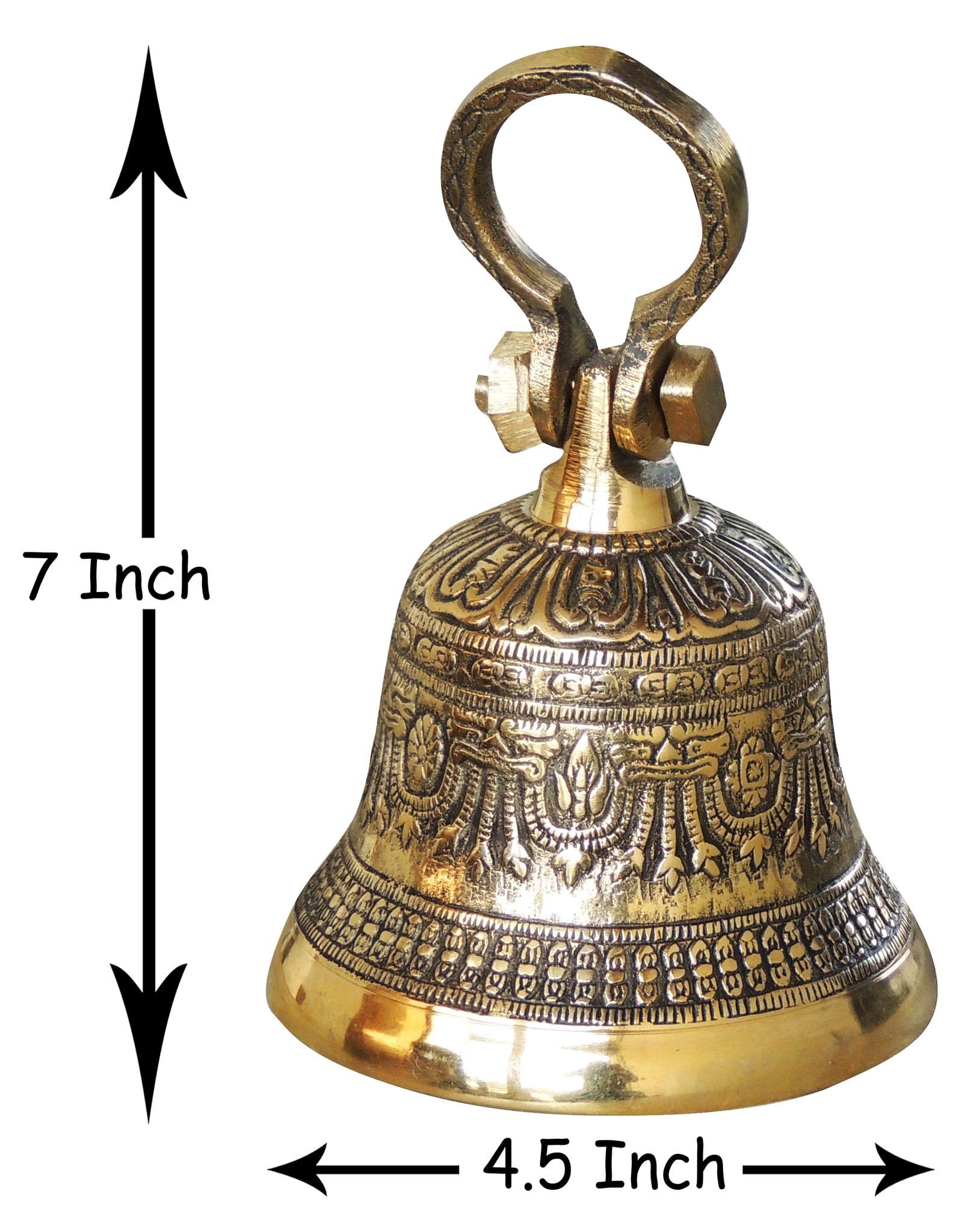 Brass Temple Pooja Bell, Ghanta Embose — 7"