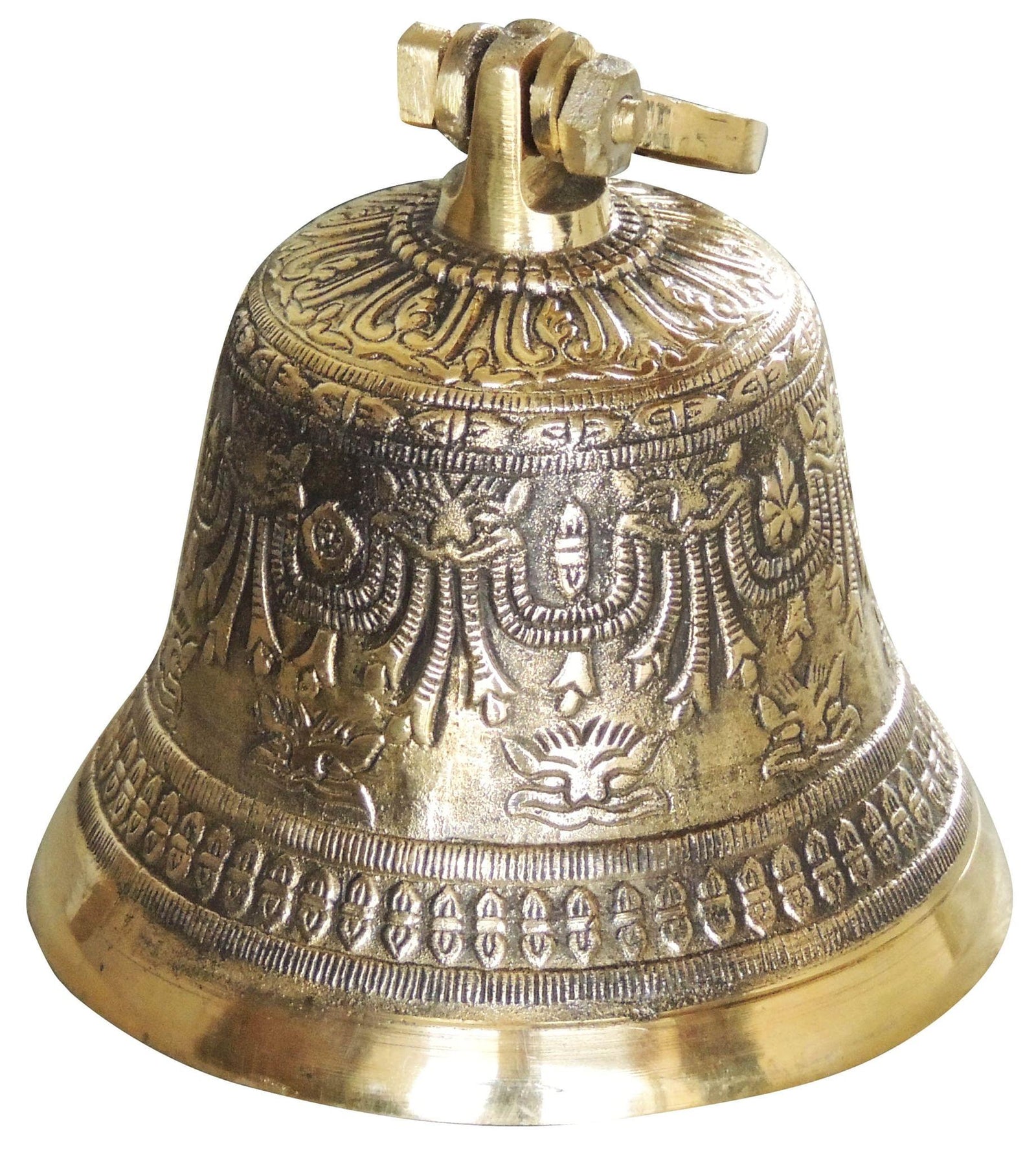 Brass Temple Pooja Bell, Ghanta Embose — 8.5"