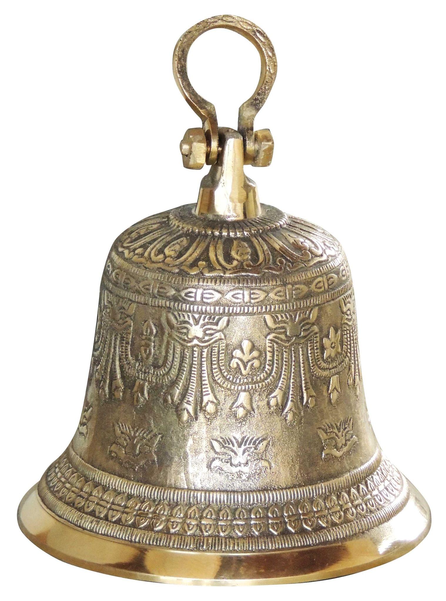 Brass Temple Pooja Bell, Ghanta Embose — 10.5"