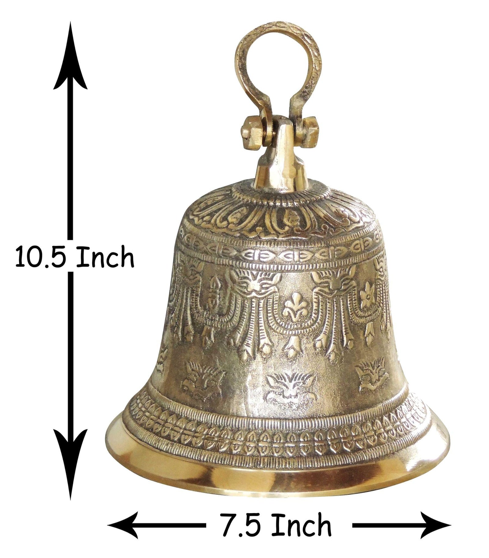 Brass Temple Pooja Bell, Ghanta Embose — 10.5"