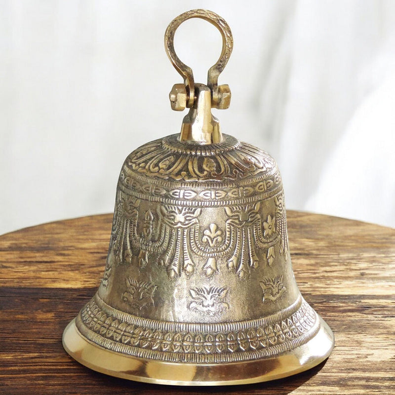 Brass Temple Pooja Bell, Ghanta Embose — 10.5"