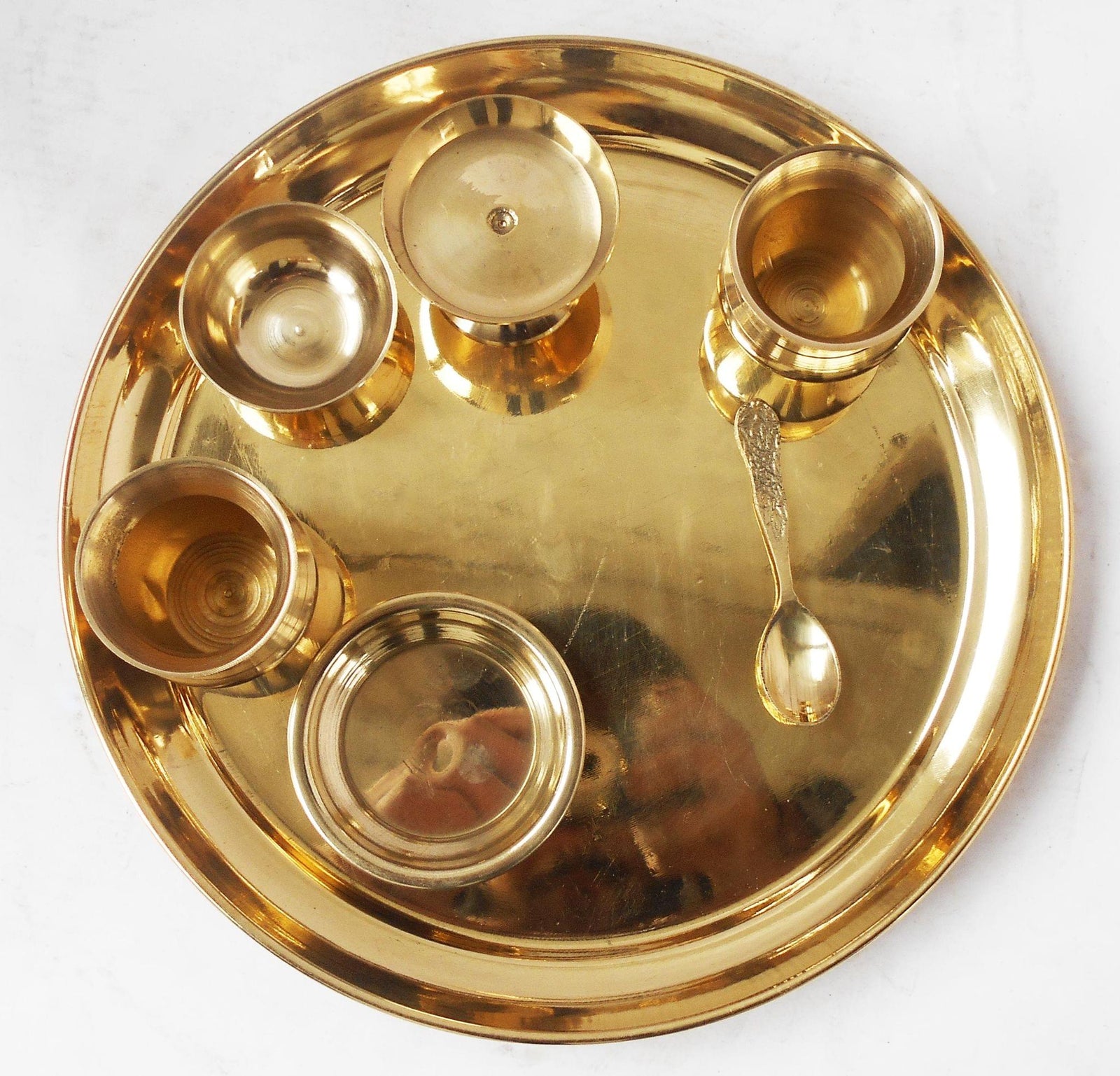 Brass Jain Swaraj Puja Thali Set — 1"