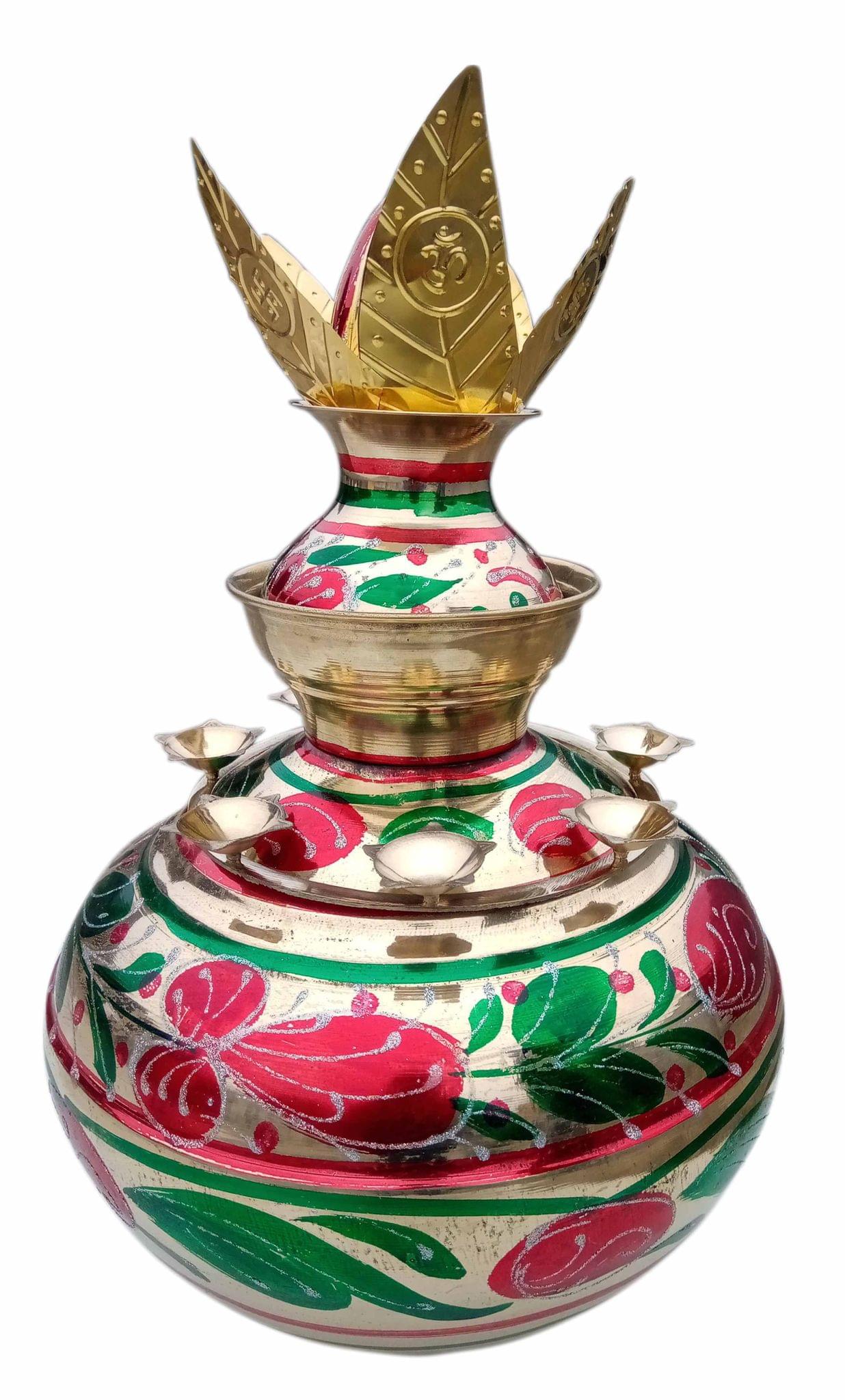 Brass Multicolored Mangal Kalash 9.8 Liter — 16.6"
