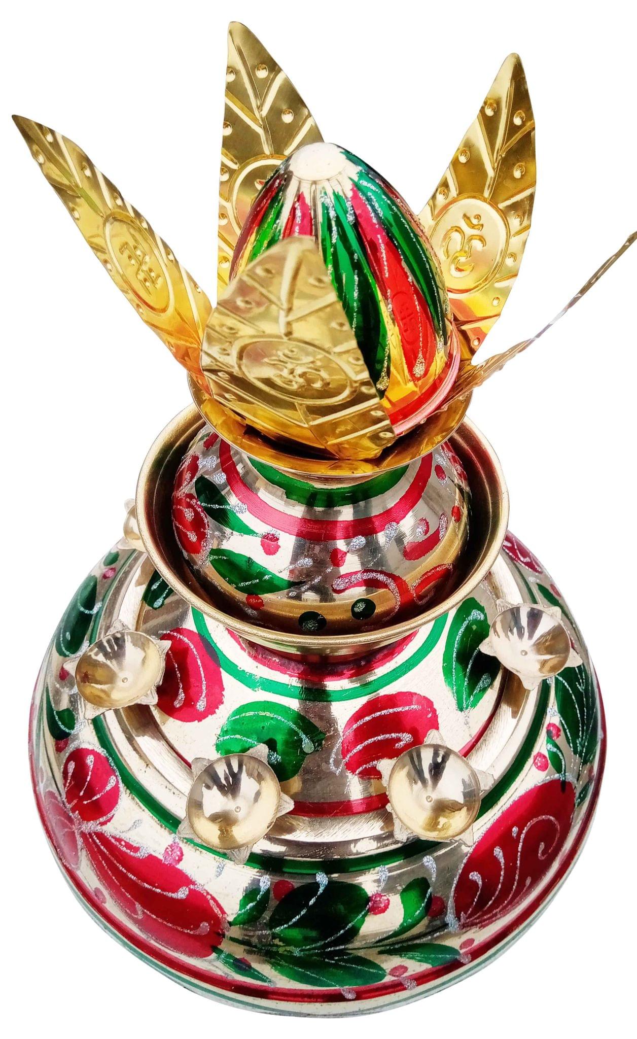 Brass Multicolored Mangal Kalash 9.8 Liter — 16.6"