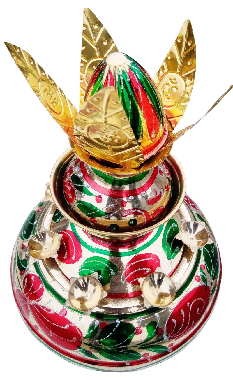 Brass Multicolored Mangal Kalash 9.8 Liter — 16.6"