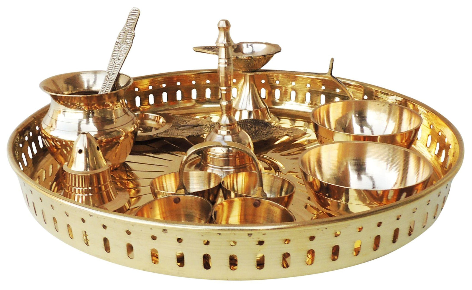 Brass Puja Thali Set Multiple Items — 1.4"