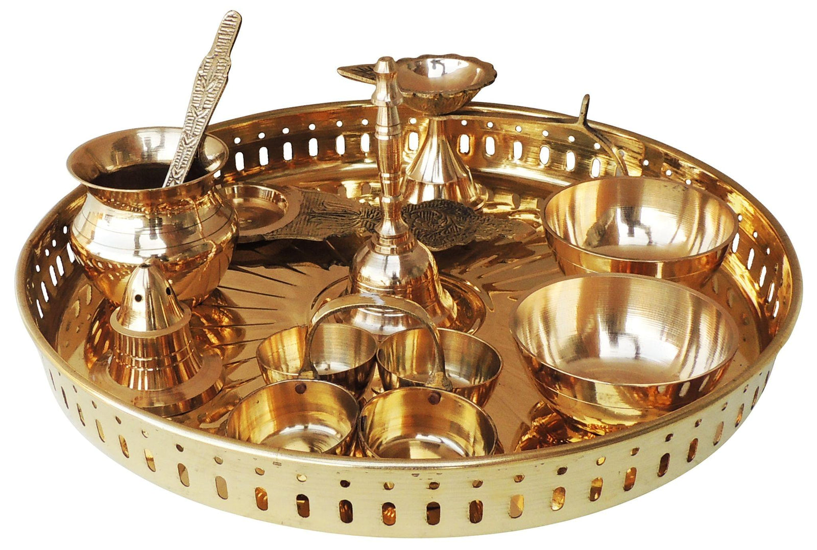 Brass Puja Thali Set Multiple Items — 1.4"
