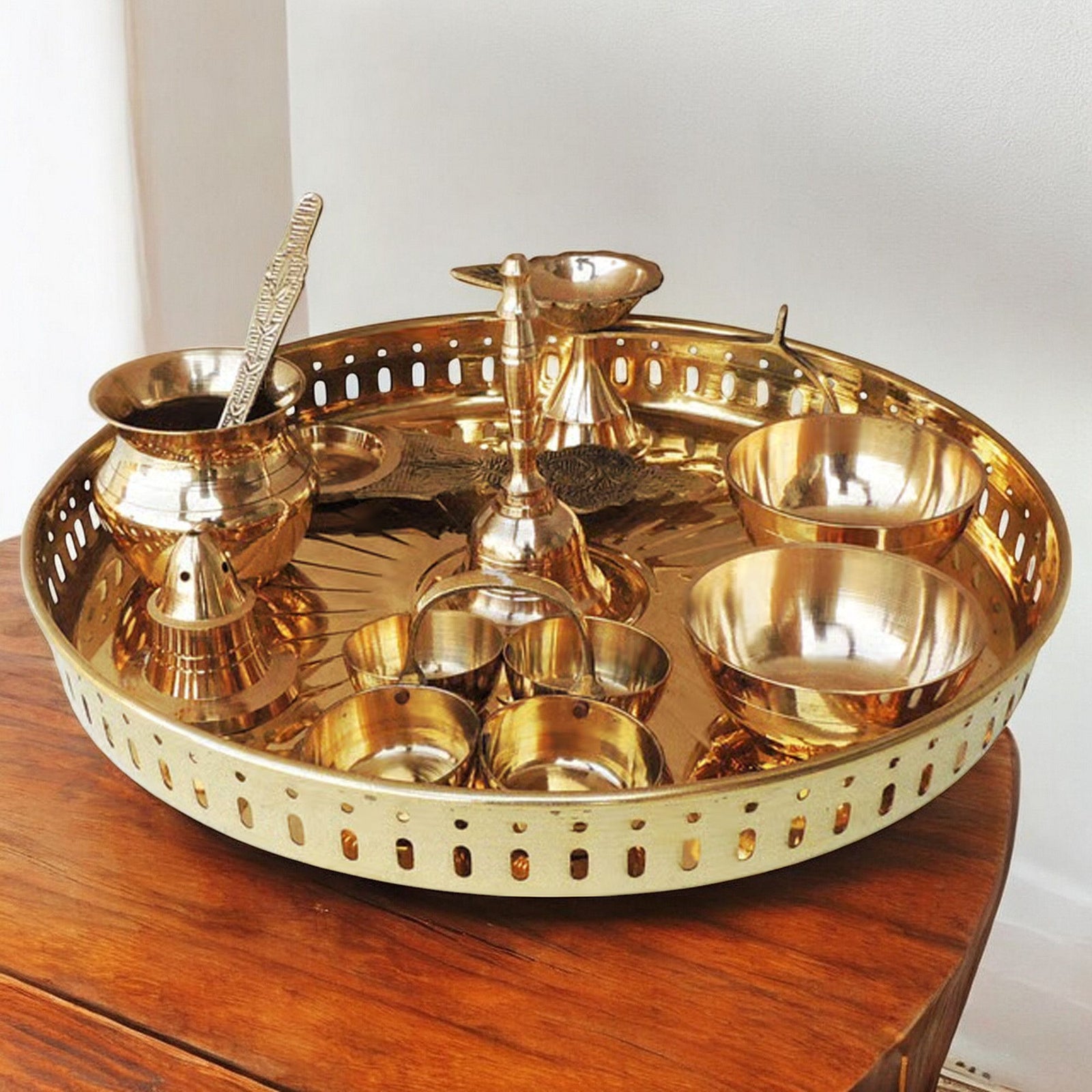 Brass Puja Thali Set Multiple Items — 1.4"