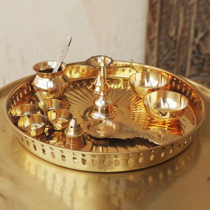 Brass Puja Thali Set Multiple Items — 1.4"