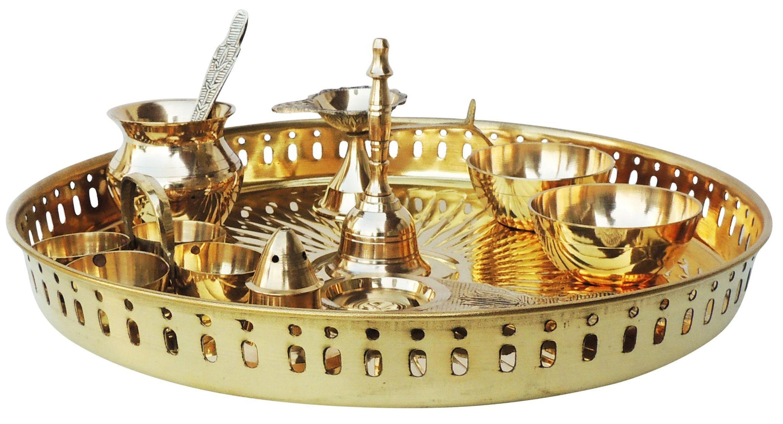 Brass Puja Thali Set Multiple Items — 1.4"