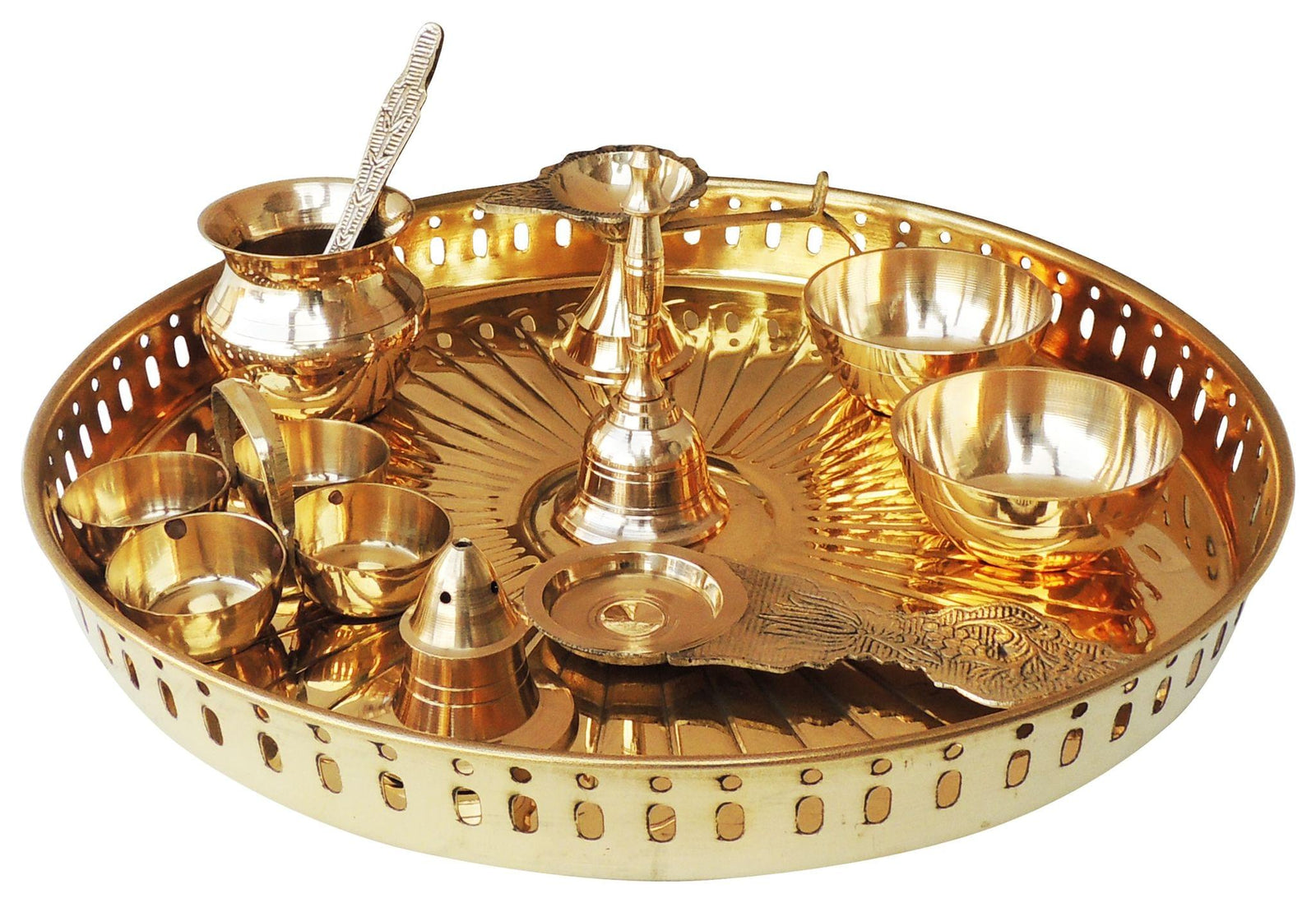 Brass Puja Thali Set Multiple Items — 1.4"